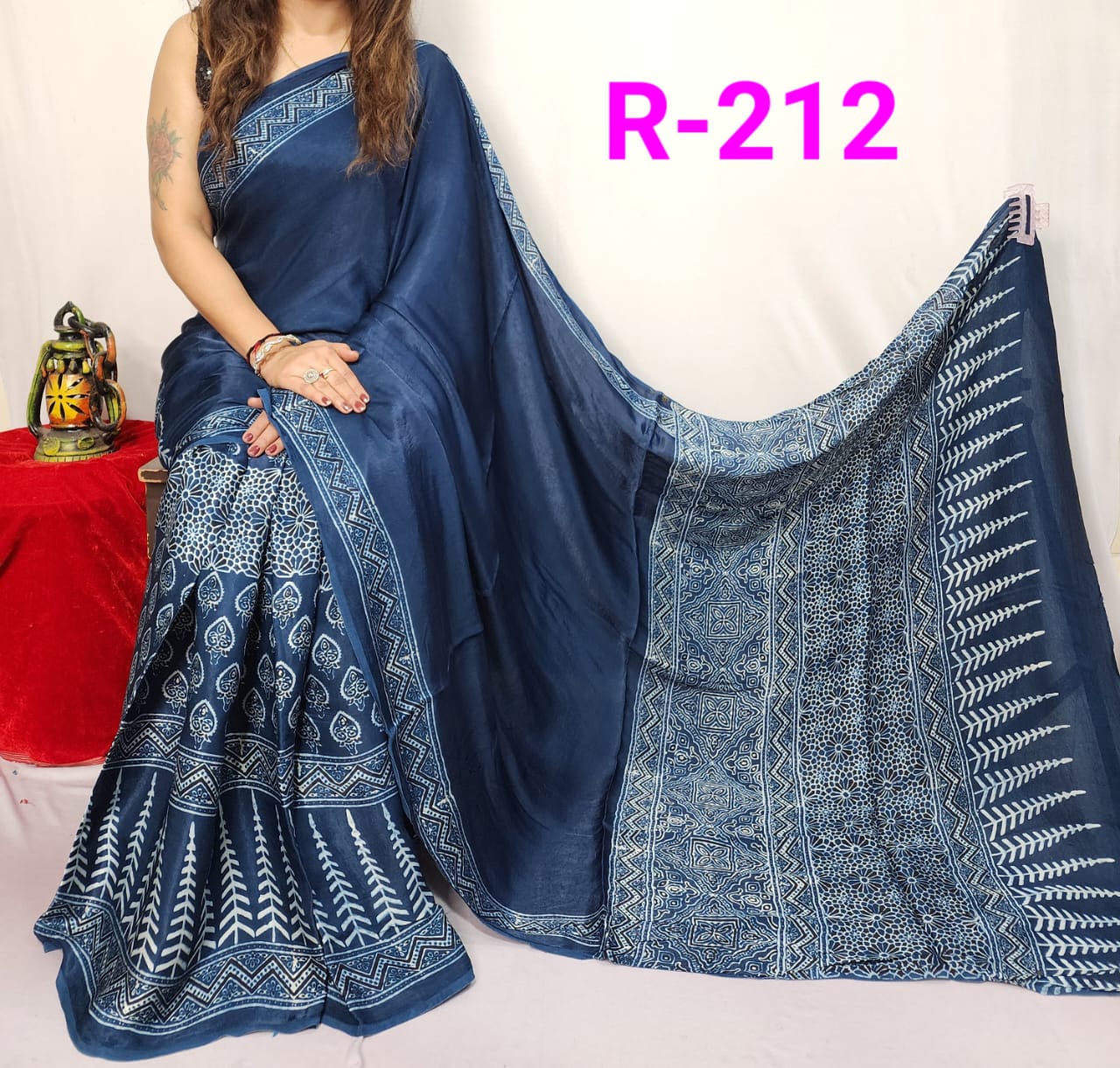 Hand block ajrakh pure modal silk vol 2