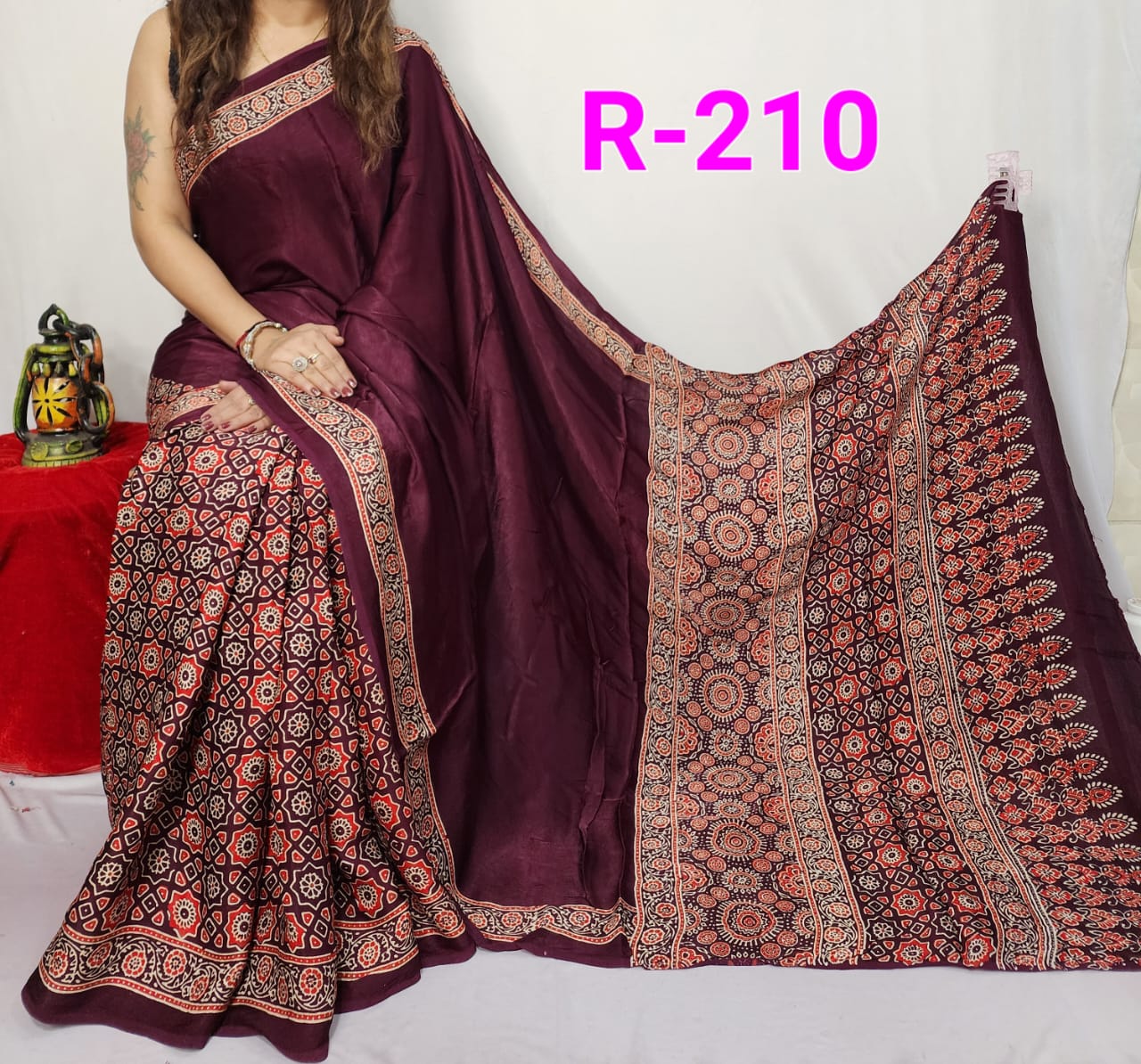 Hand block ajrakh pure modal silk vol 2