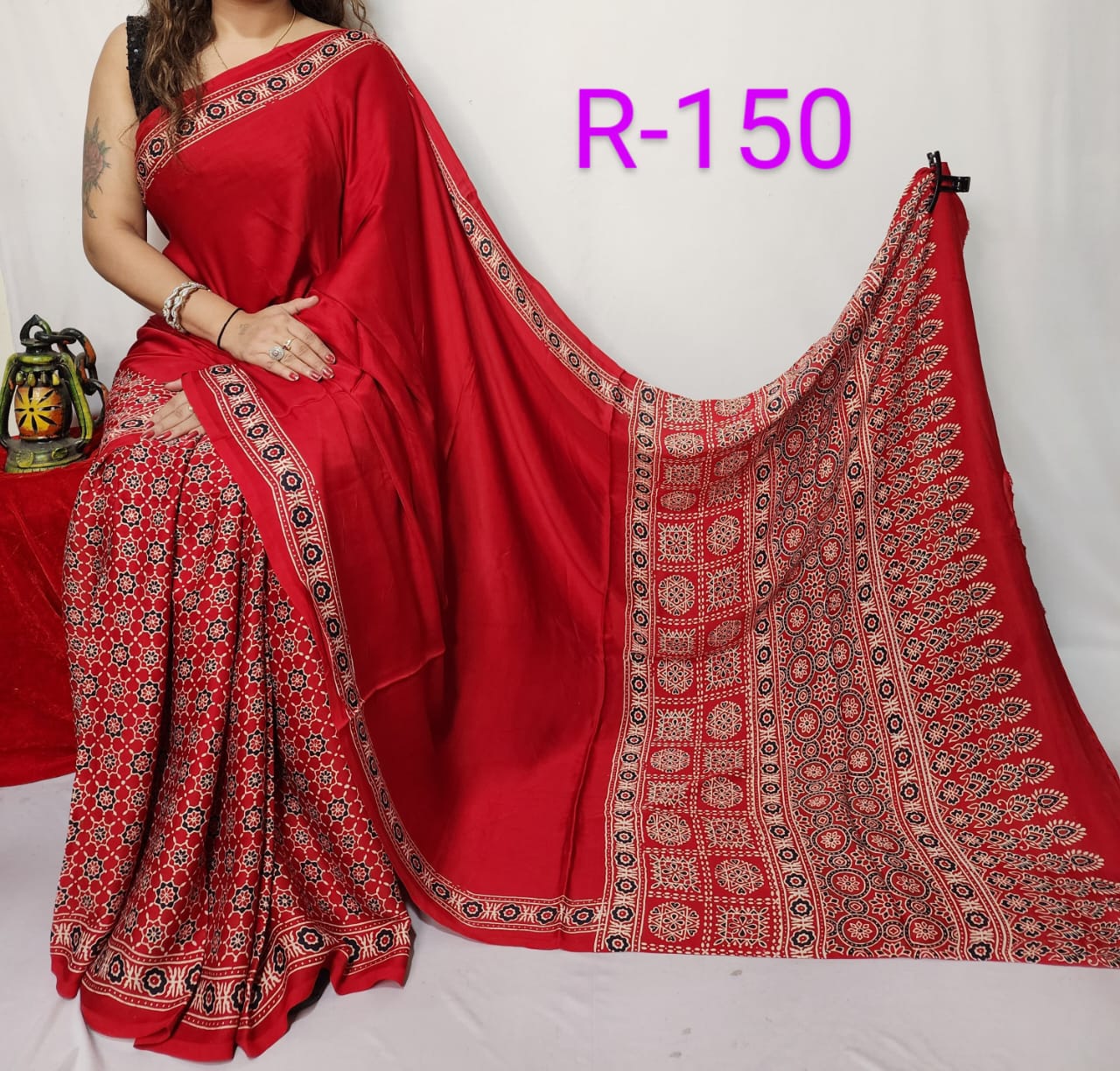 Hand block ajrakh pure modal silk vol 2