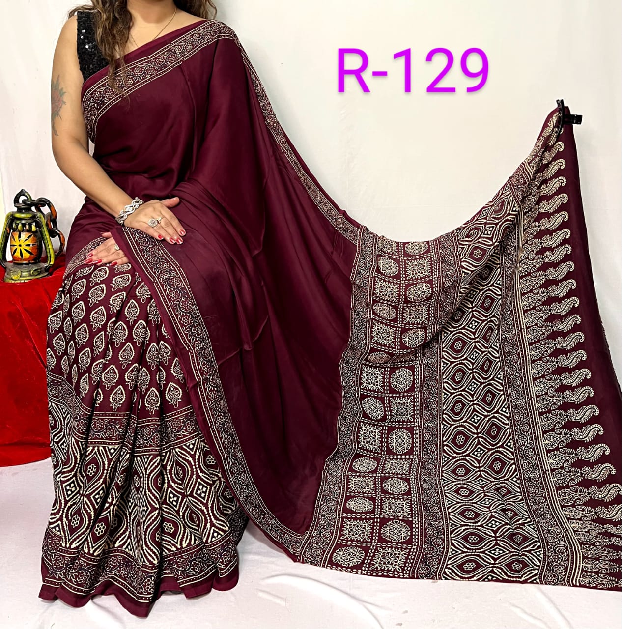 Hand block ajrakh pure modal silk vol 2