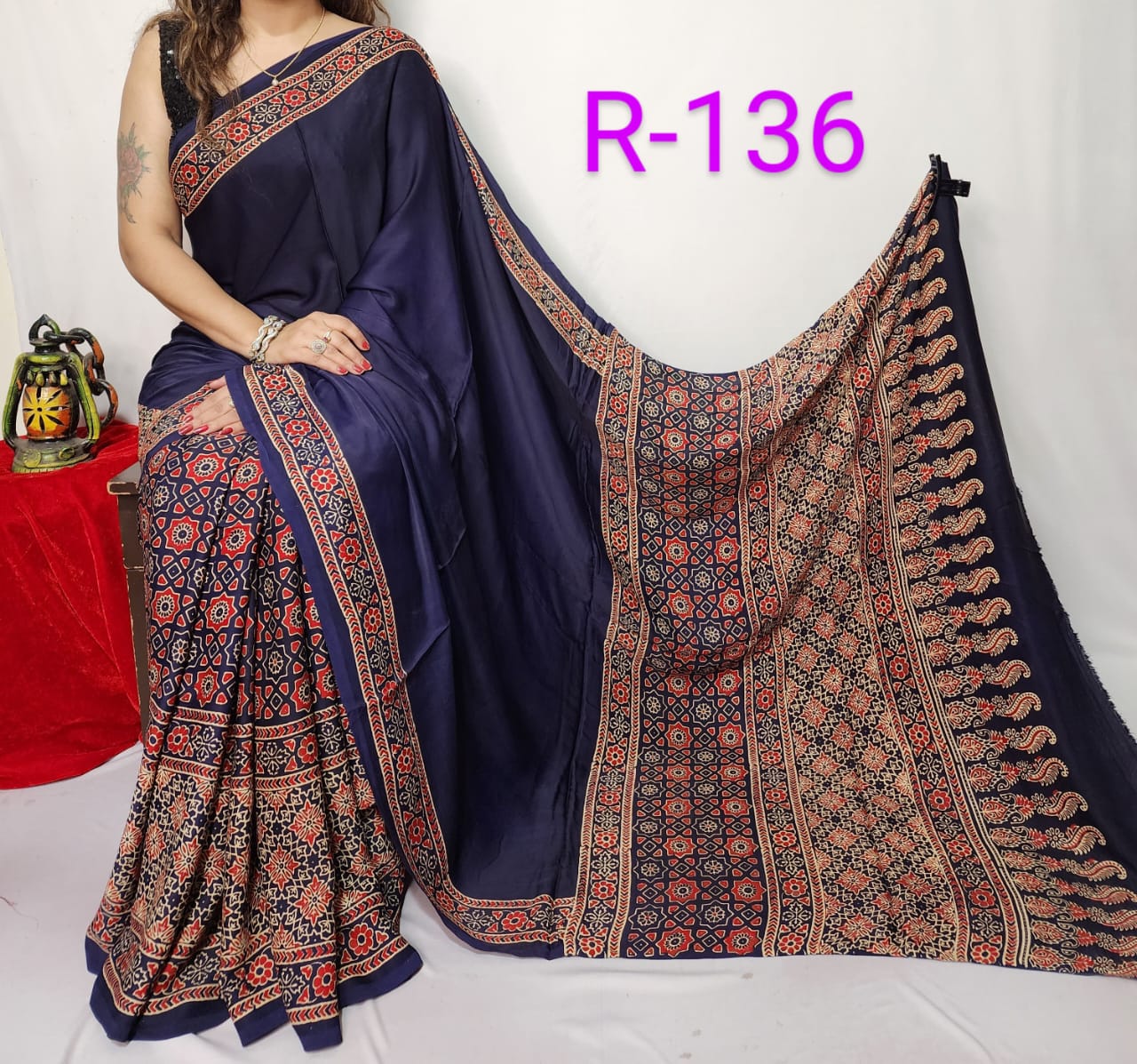 Hand block ajrakh pure modal silk vol 2