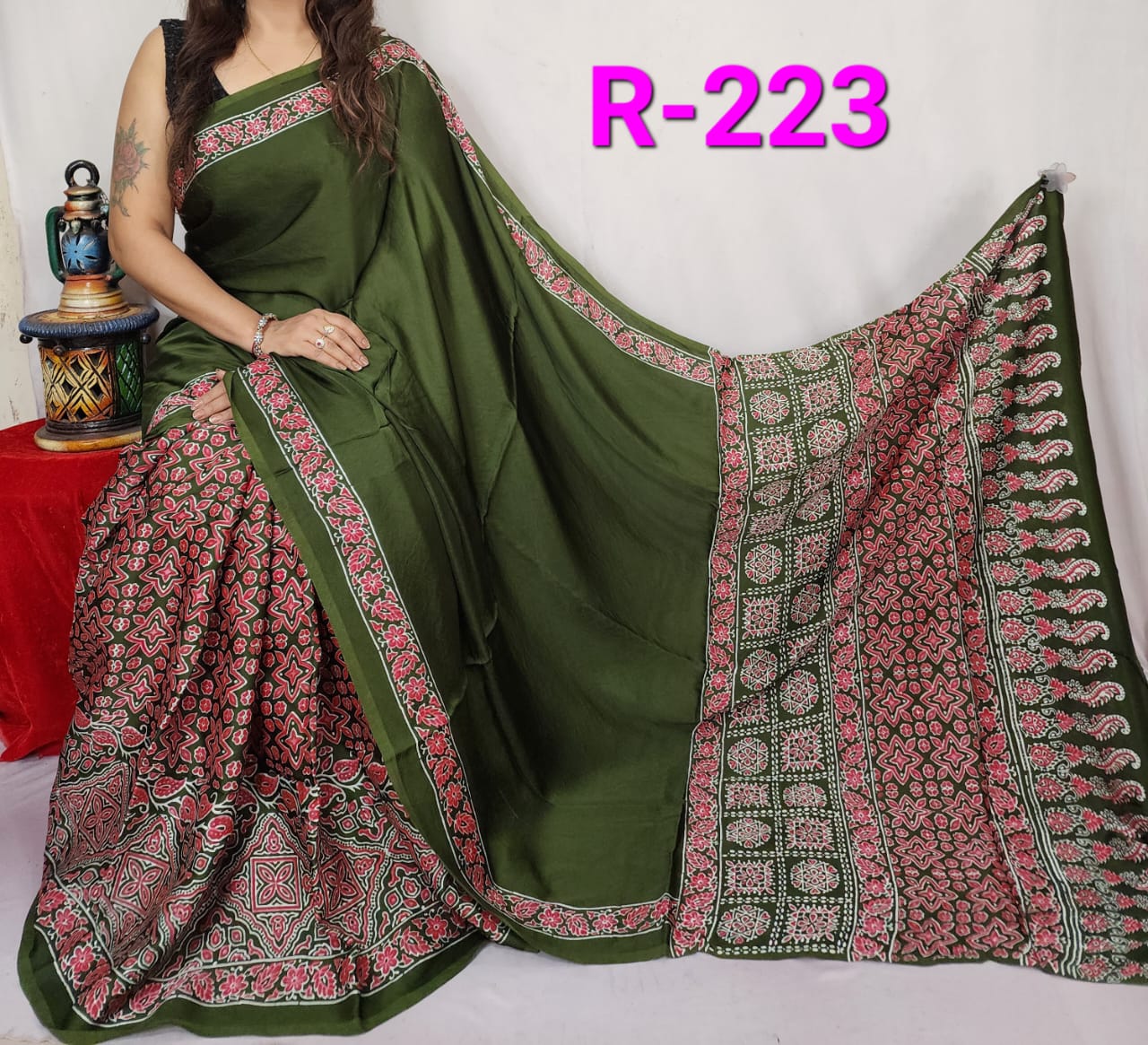 Hand block ajrakh pure modal silk vol 2