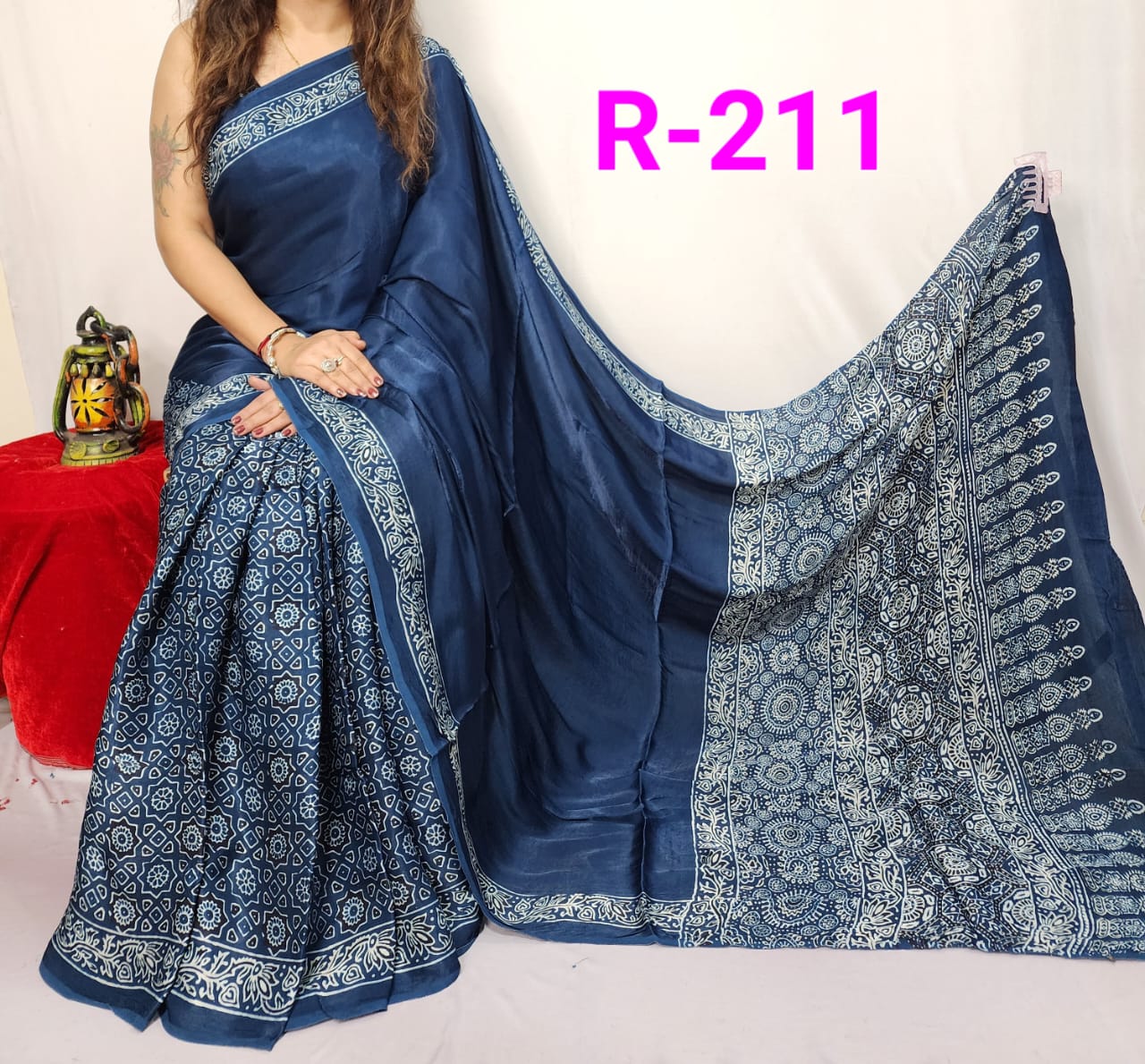 Hand block ajrakh pure modal silk vol 2