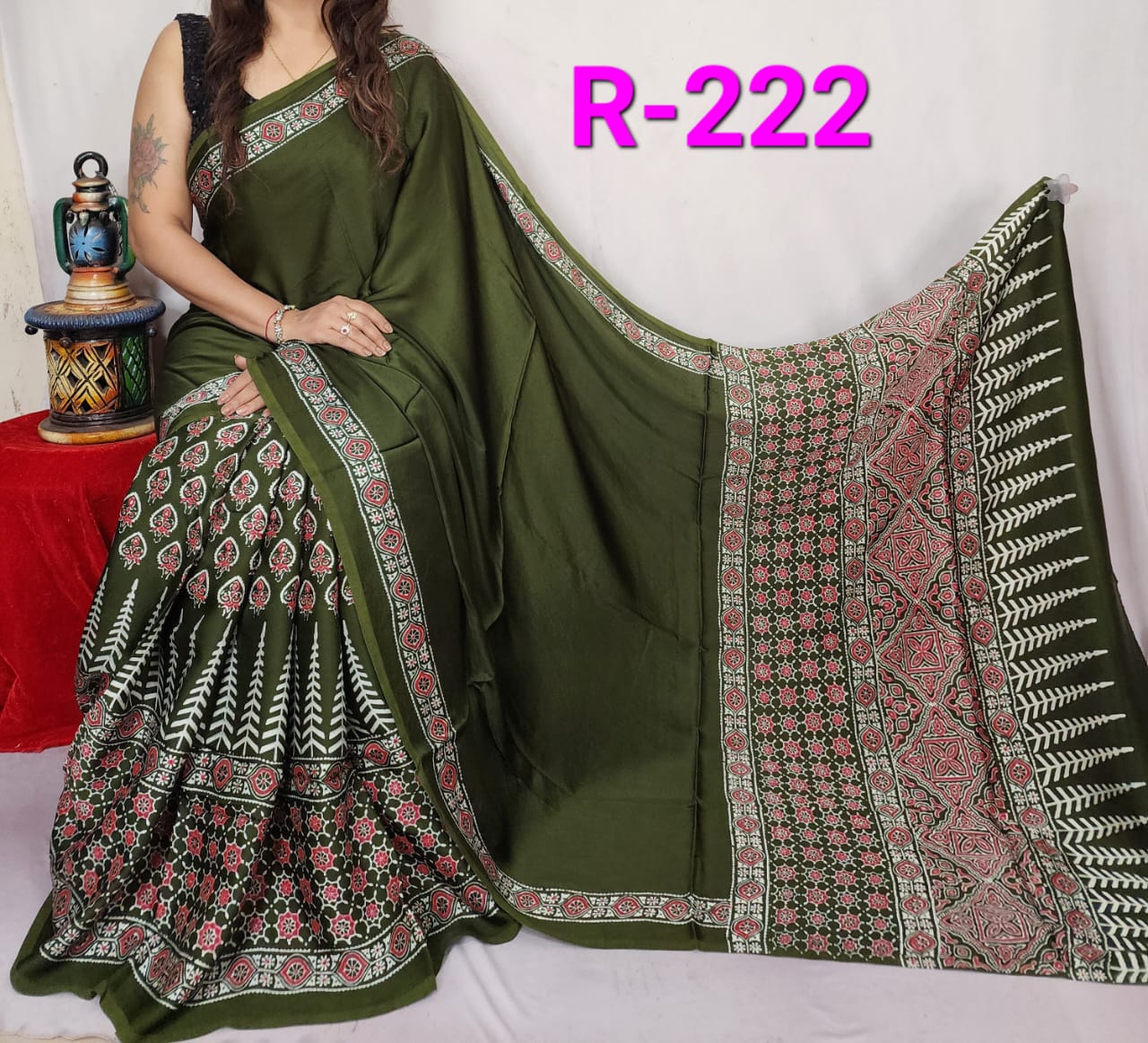 Hand block ajrakh pure modal silk vol 2