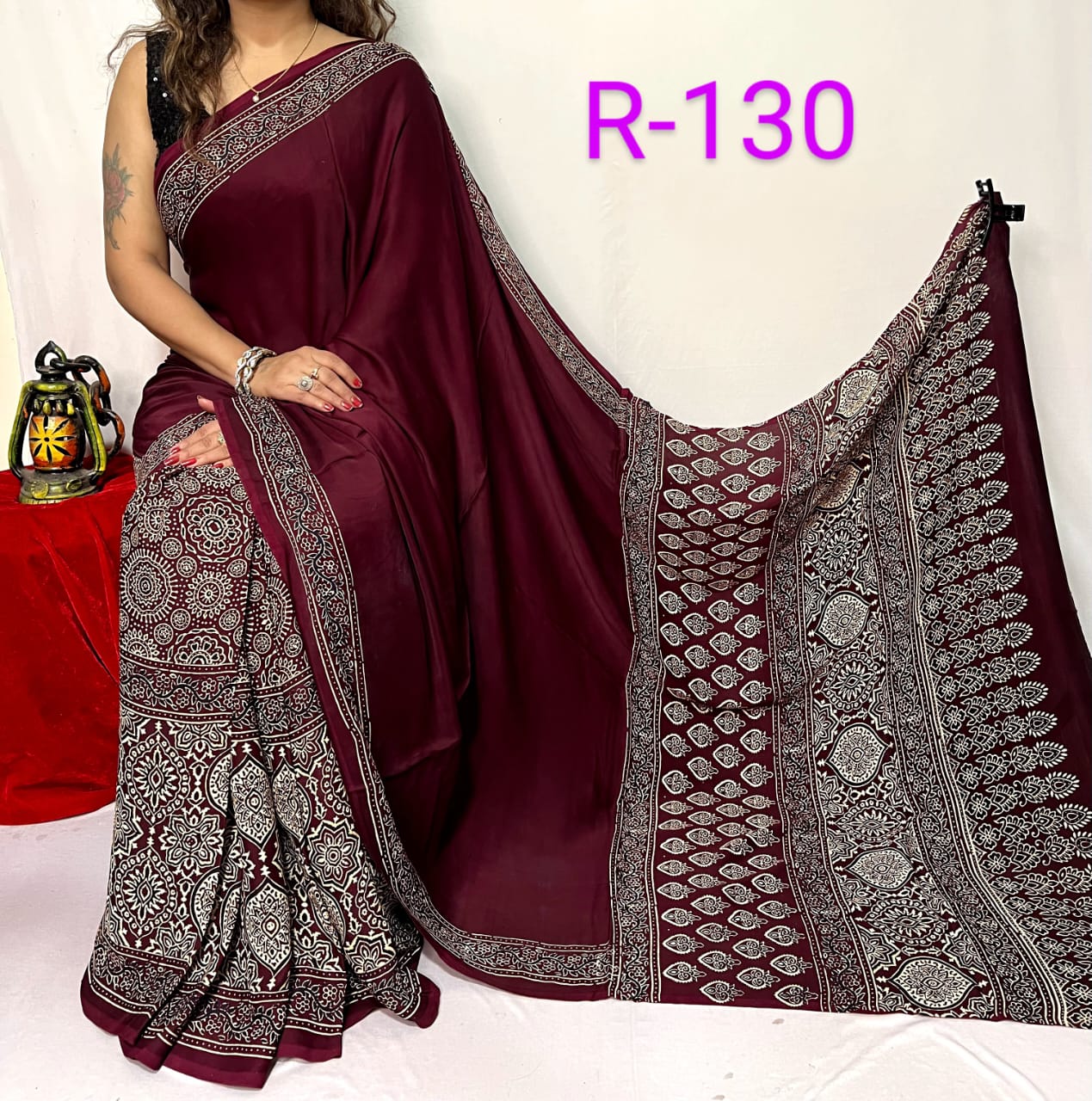 Hand block ajrakh pure modal silk vol 2