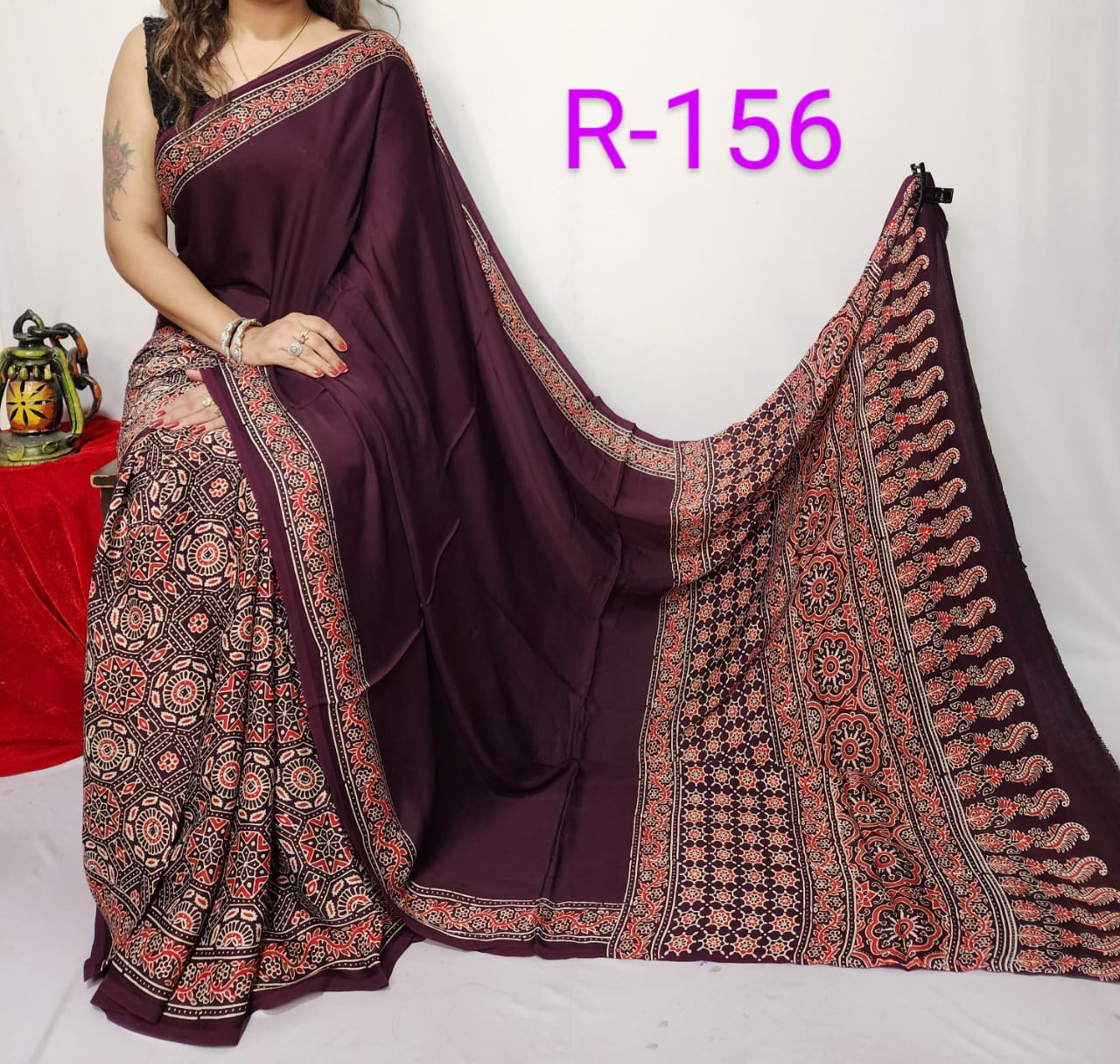 Hand block ajrakh pure modal silk vol 2