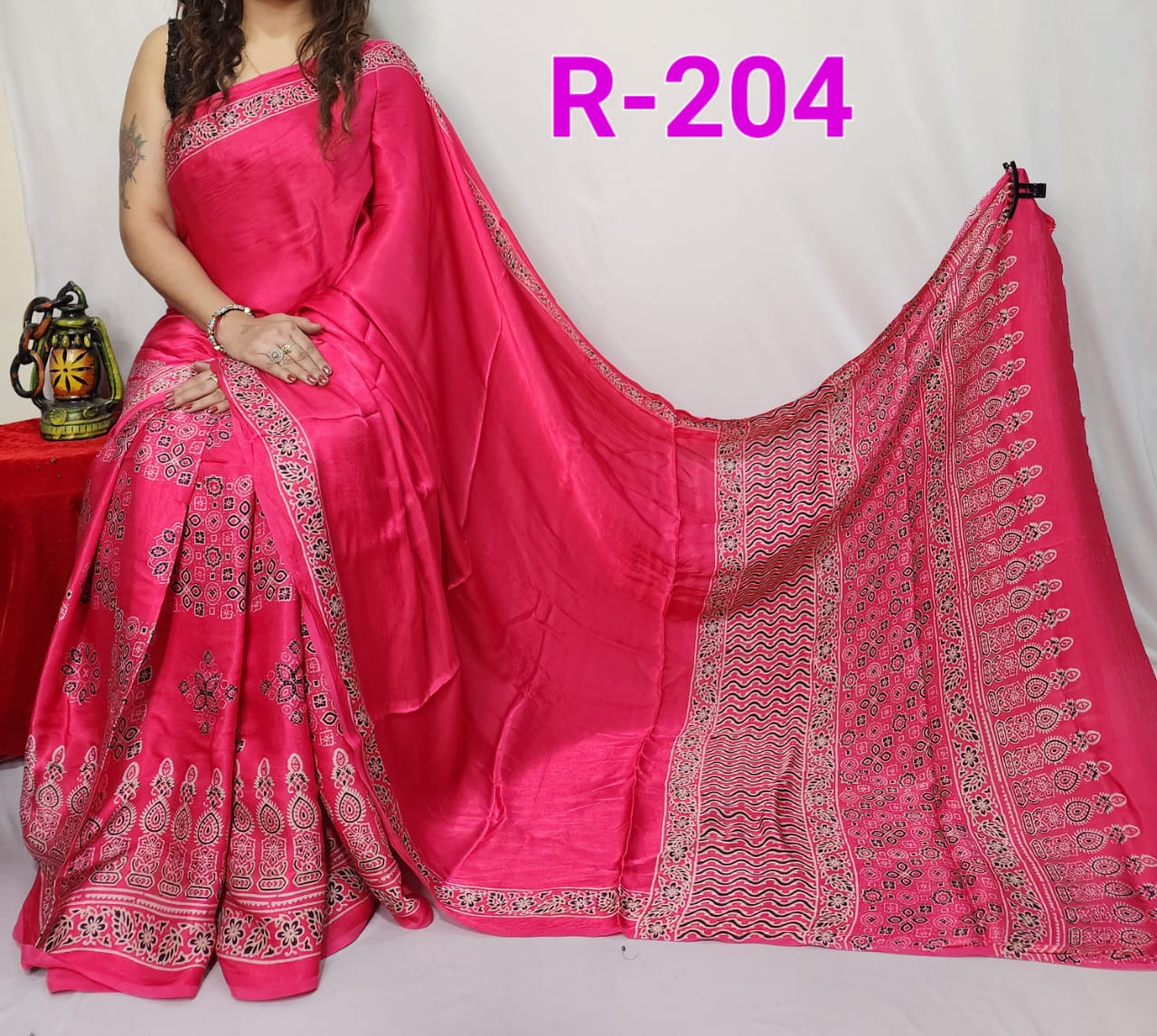 Hand block ajrakh pure modal silk vol 2