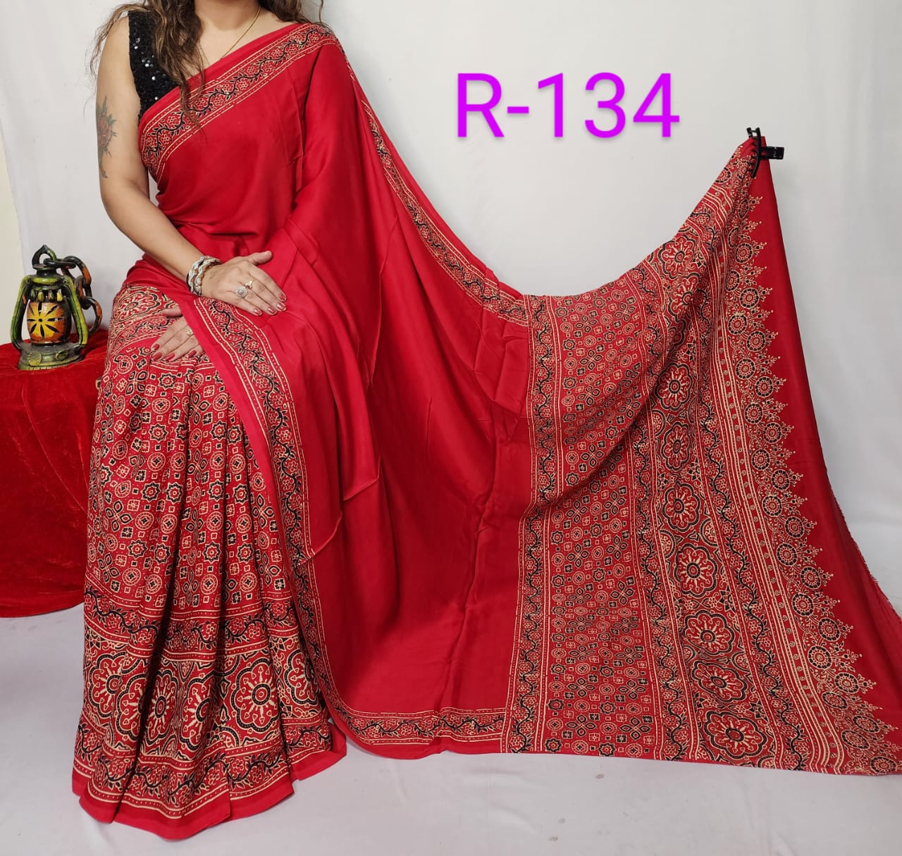 Hand block ajrakh pure modal silk vol 2