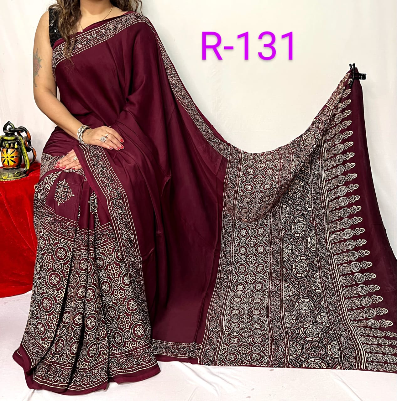 Hand block ajrakh pure modal silk vol 2