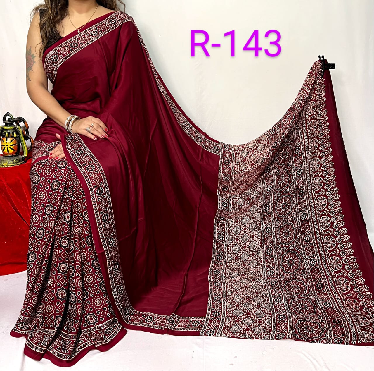 Hand block ajrakh pure modal silk vol 2