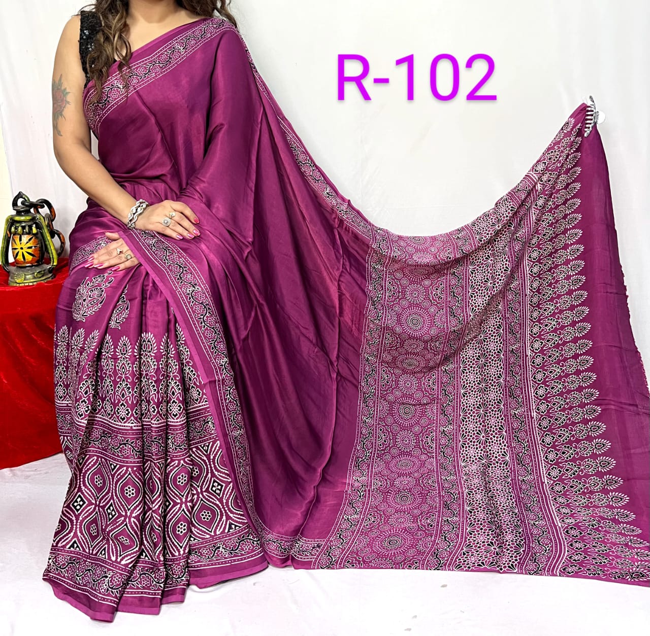 Hand block ajrakh pure modal silk vol 2