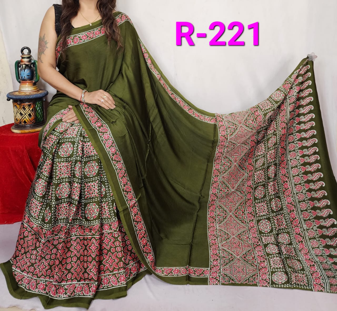 Hand block ajrakh pure modal silk vol 2