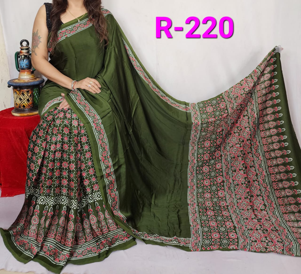 Hand block ajrakh pure modal silk vol 2