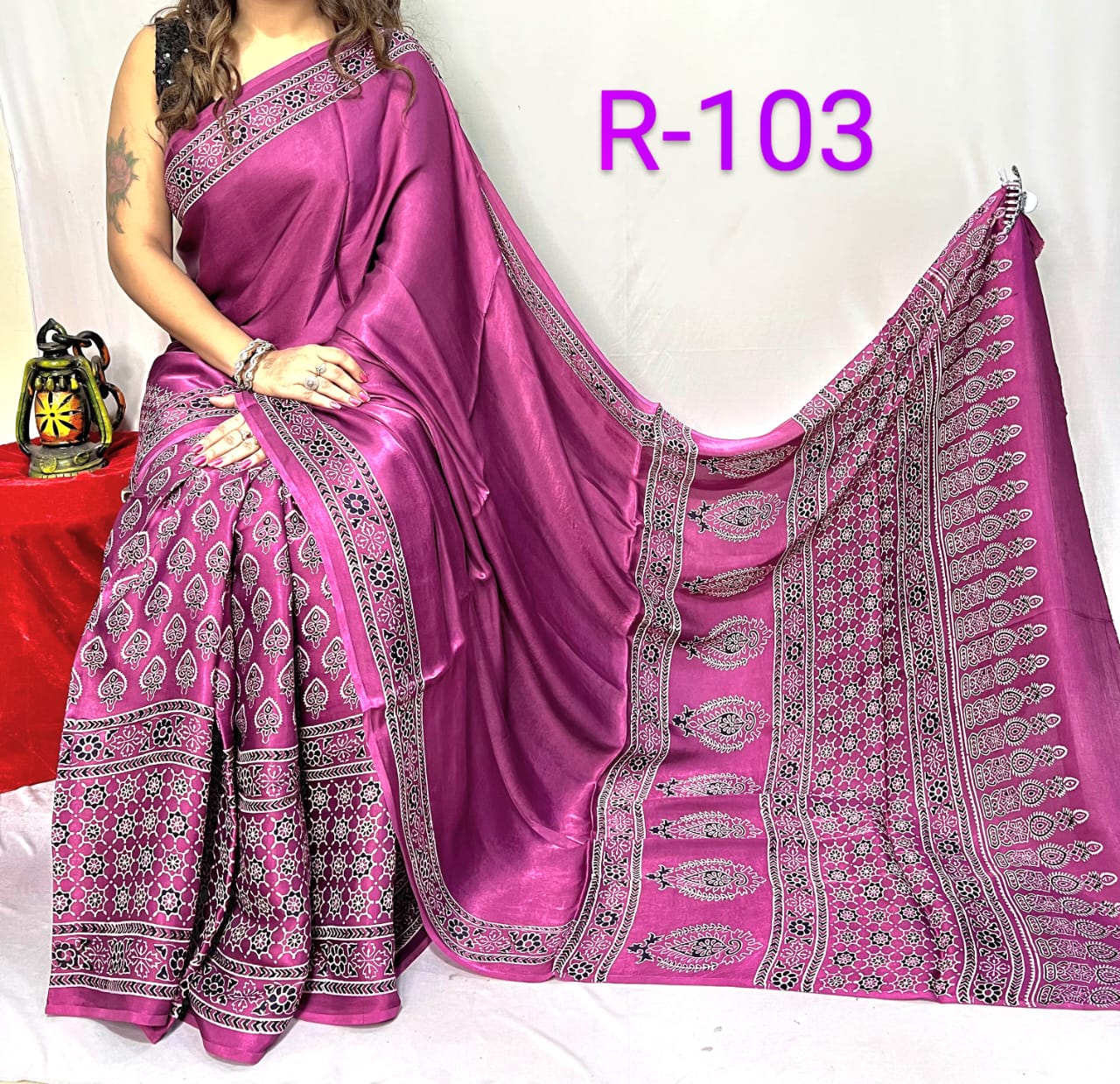 Hand block ajrakh pure modal silk vol 2