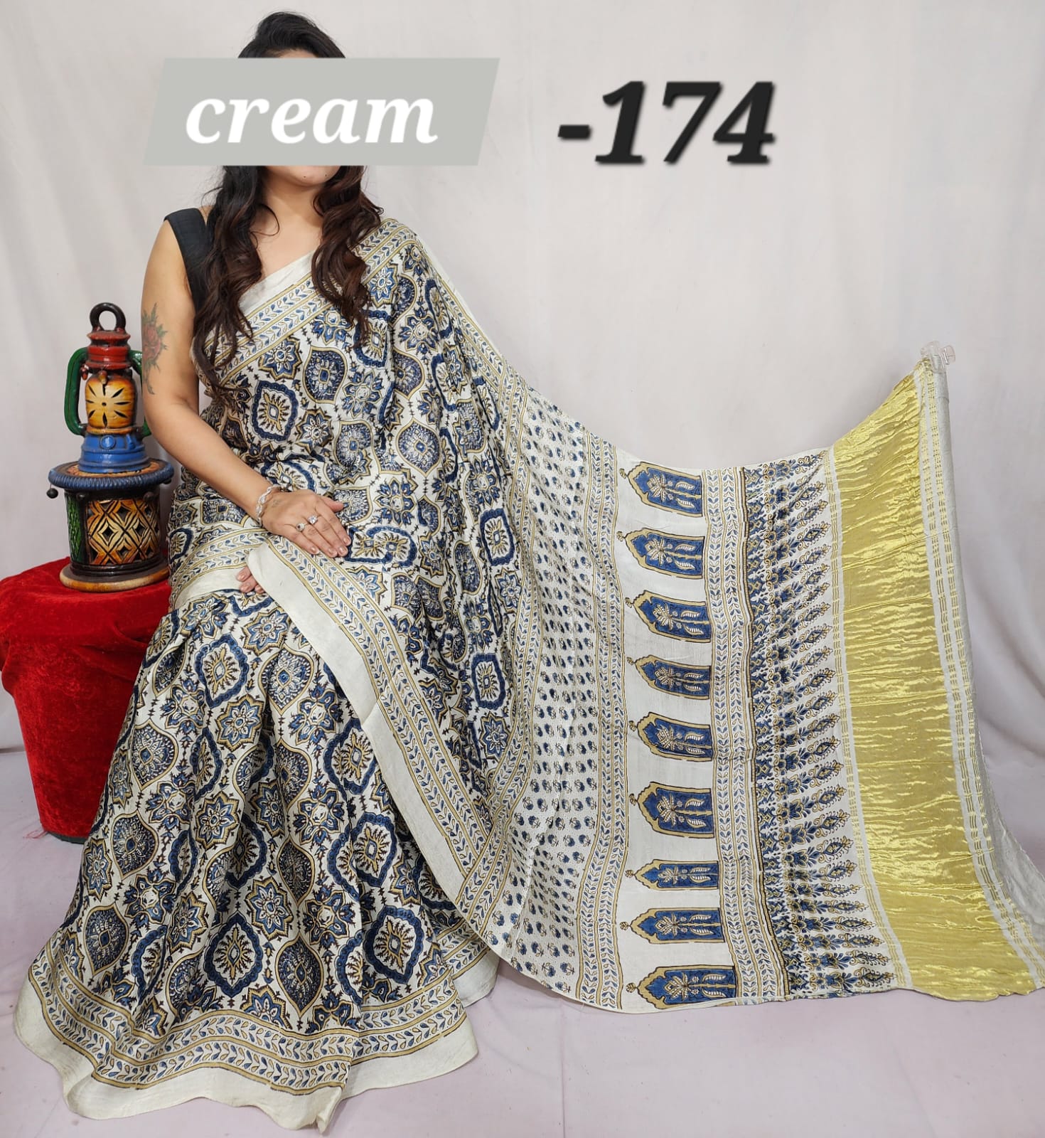 Hand block ajrakh pure modal silk vol 1