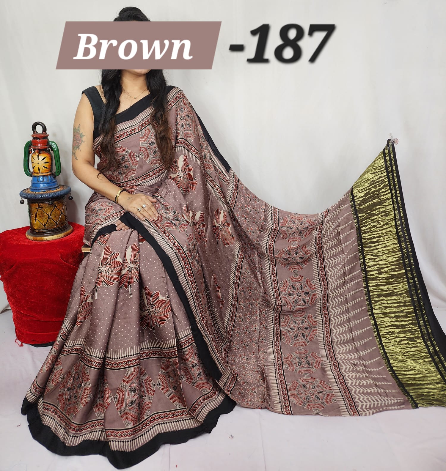 Hand block ajrakh pure modal silk vol 1