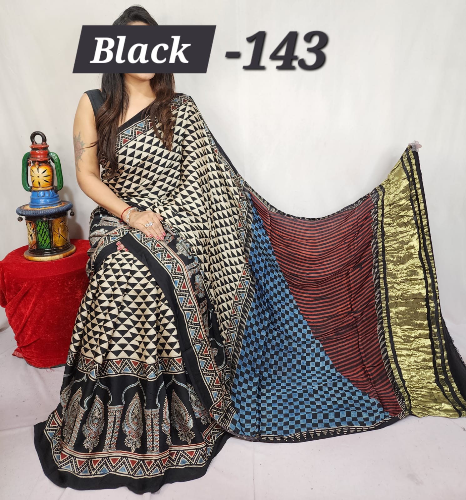 Hand block ajrakh pure modal silk vol 1