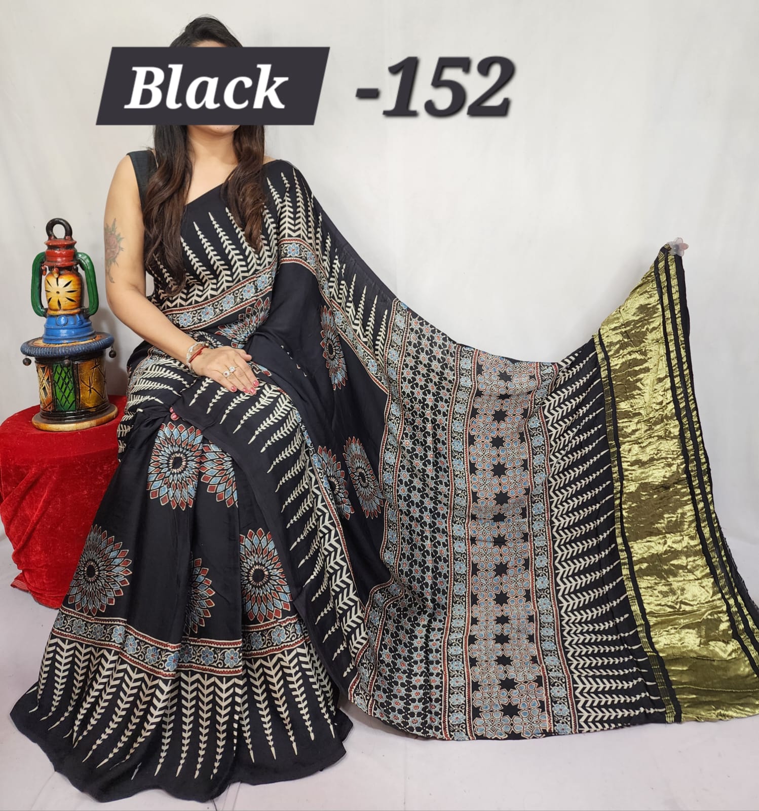 Hand block ajrakh pure modal silk vol 1