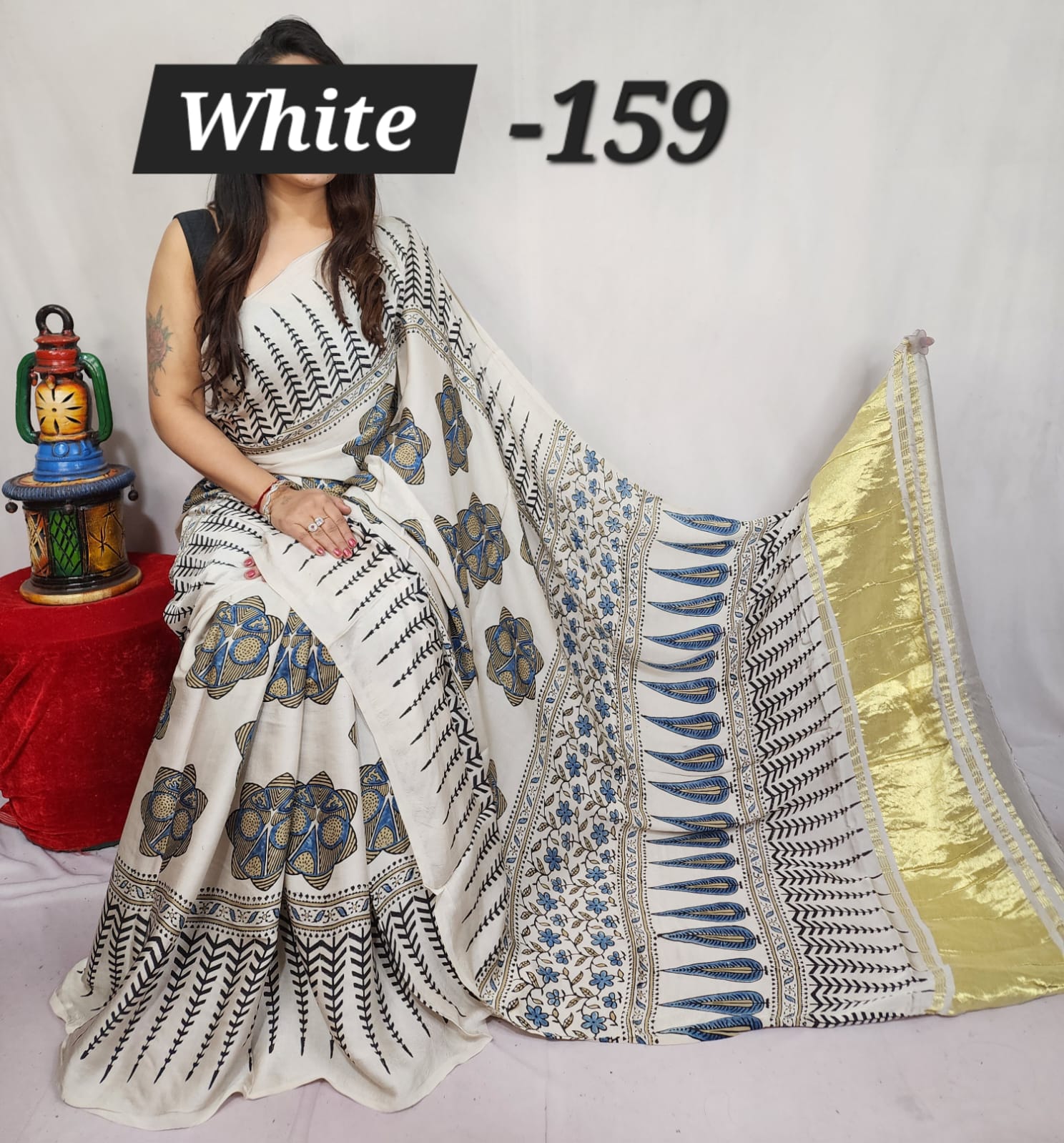 Hand block ajrakh pure modal silk vol 1