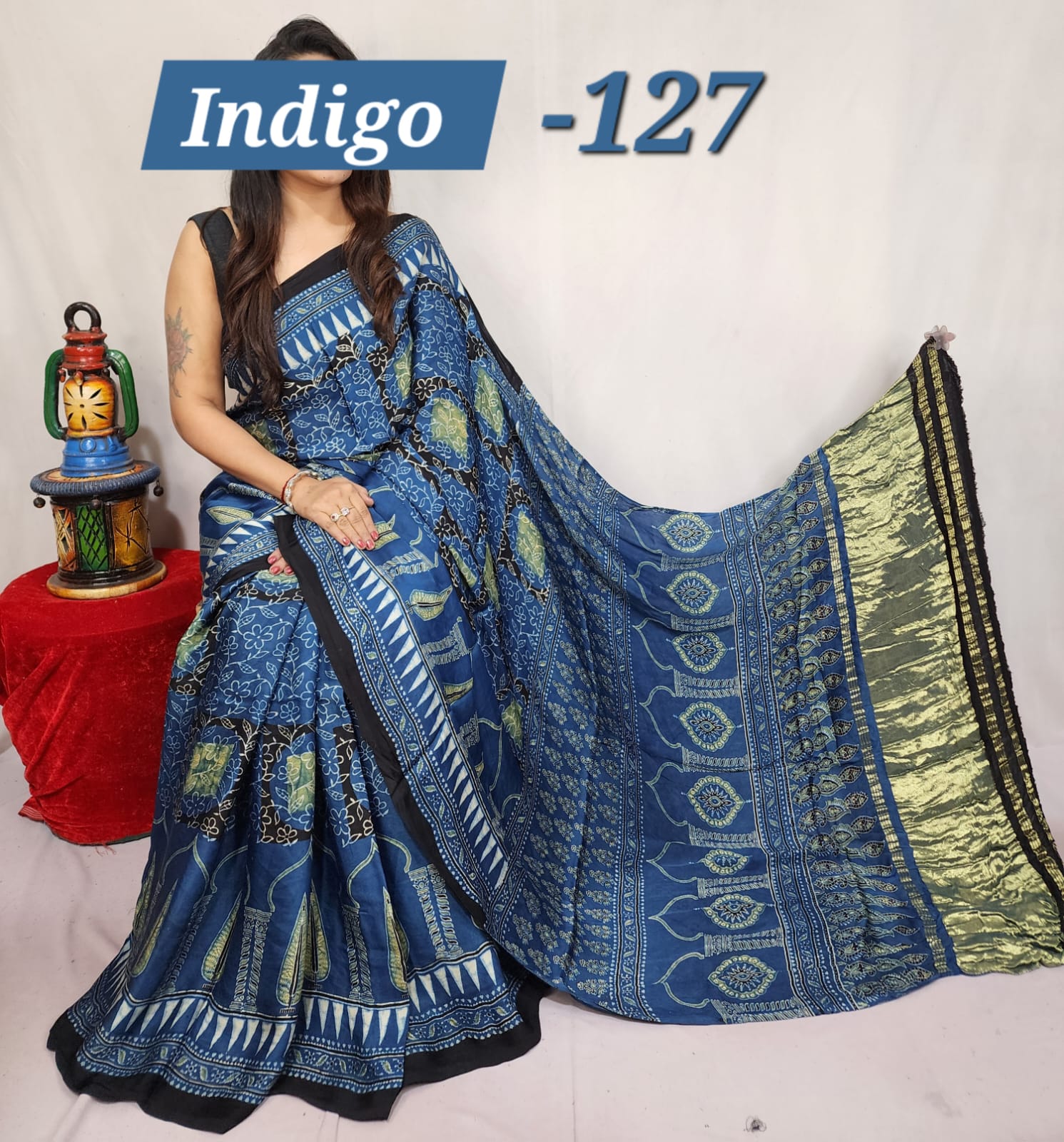 Hand block ajrakh pure modal silk vol 1