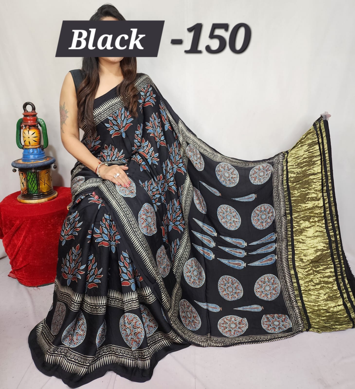 Hand block ajrakh pure modal silk vol 1