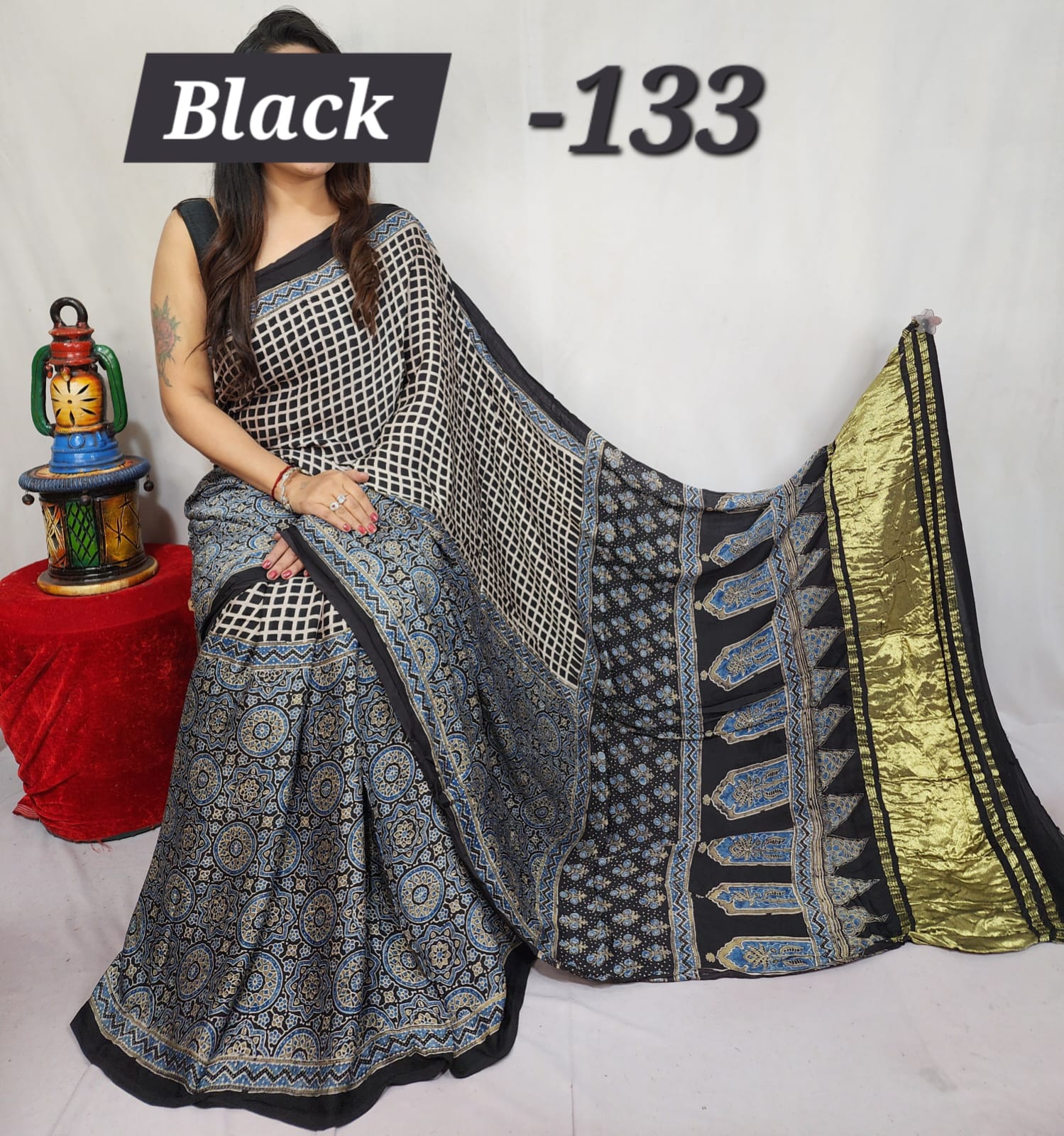 Hand block ajrakh pure modal silk vol 1