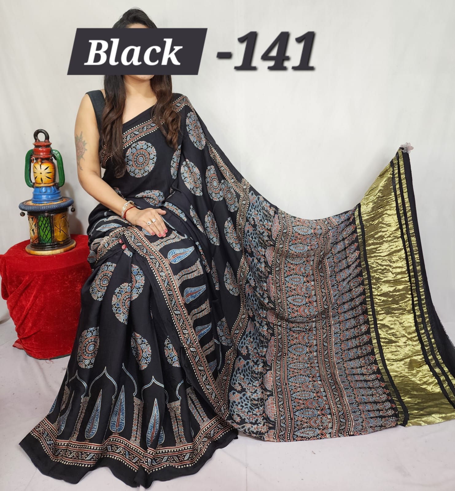 Hand block ajrakh pure modal silk vol 1