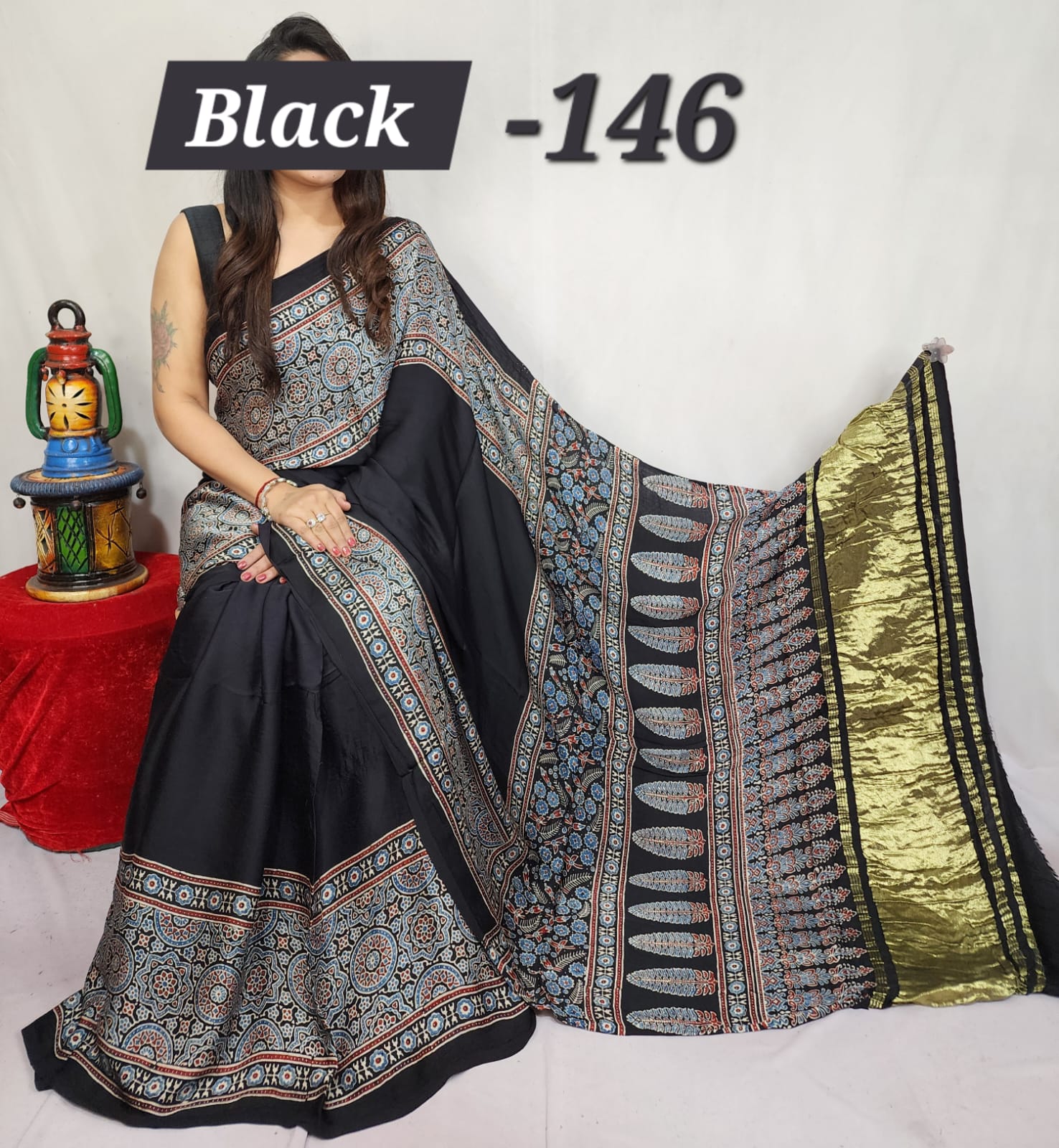 Hand block ajrakh pure modal silk vol 1