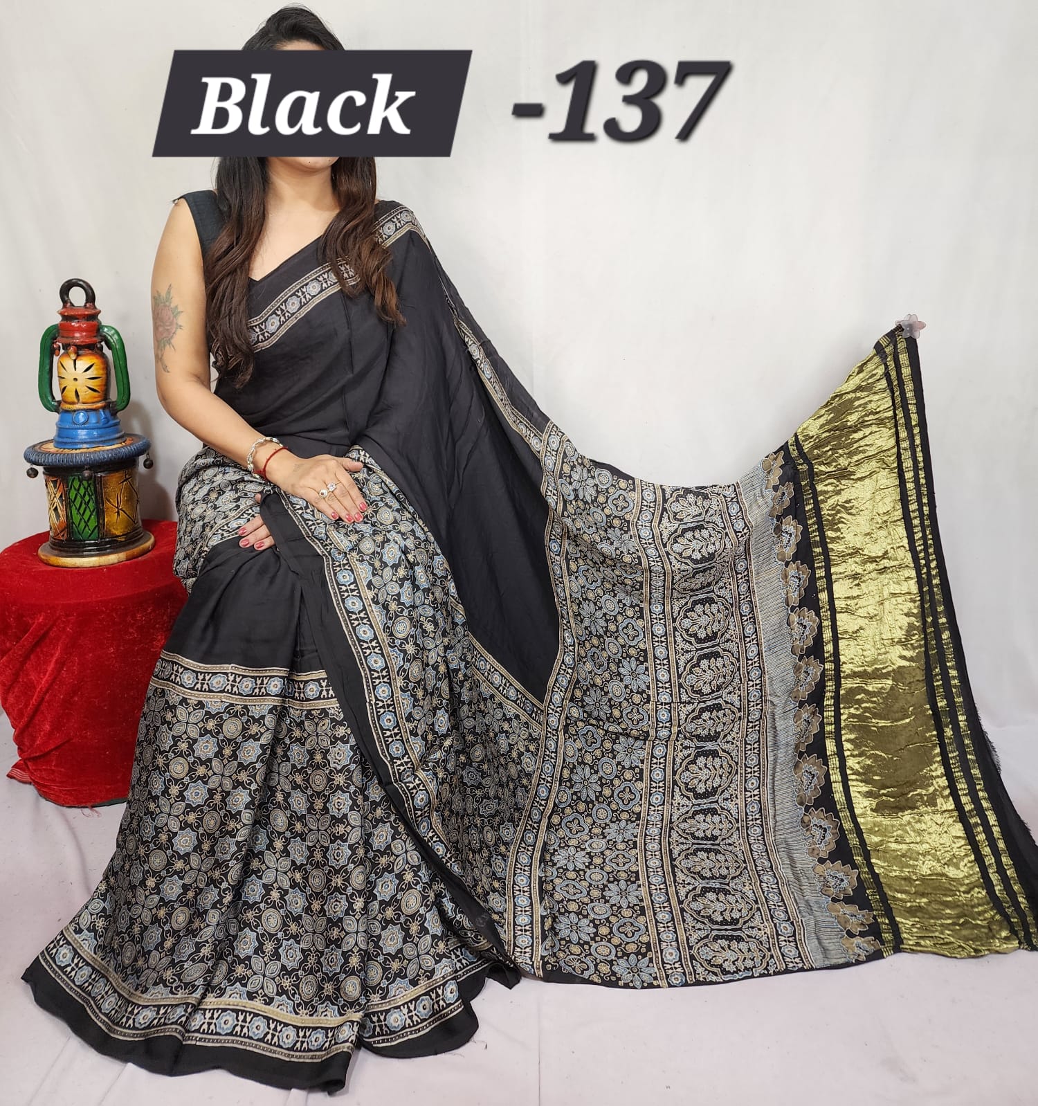 Hand block ajrakh pure modal silk vol 1