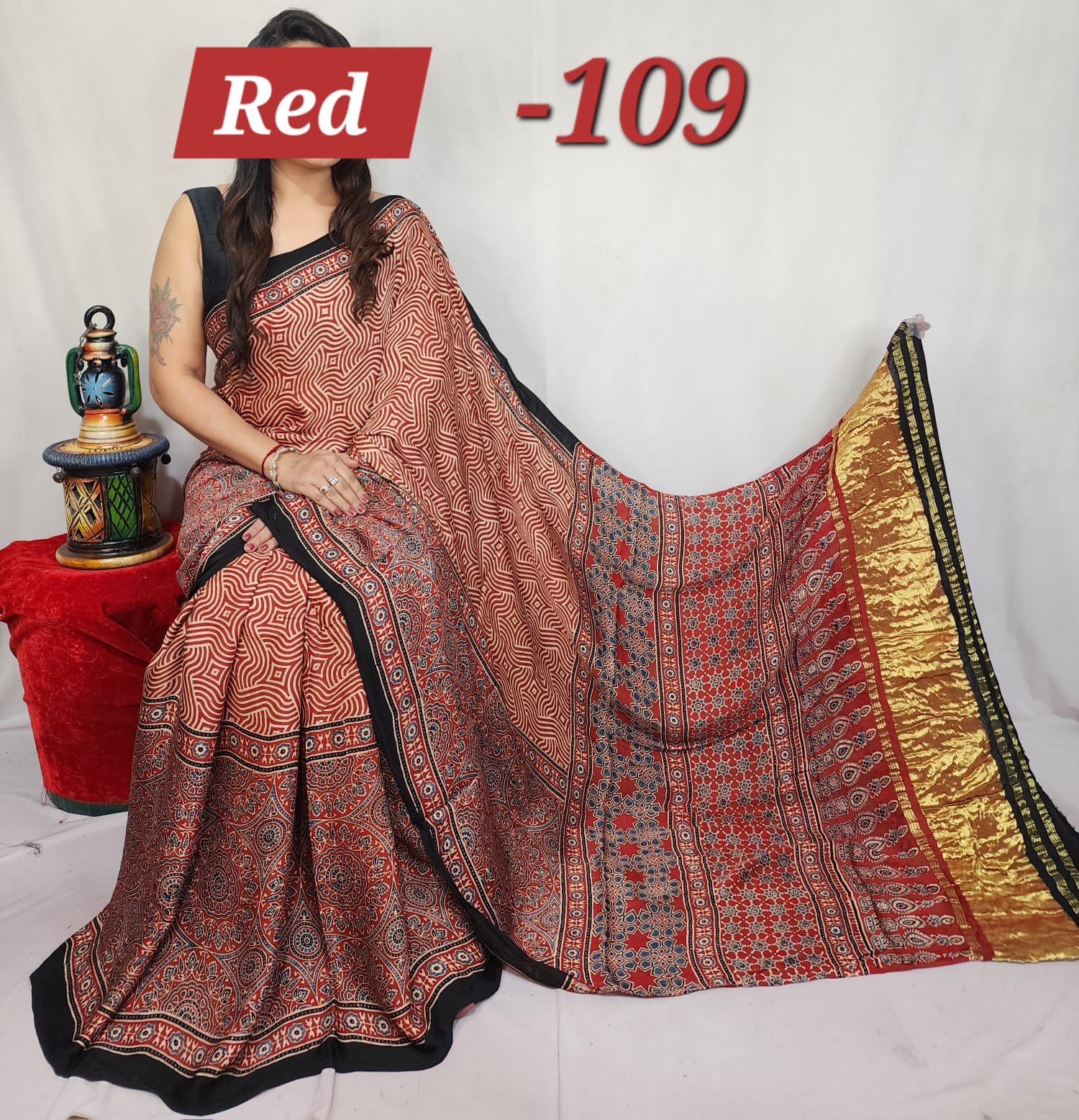 Hand block ajrakh pure modal silk vol 1