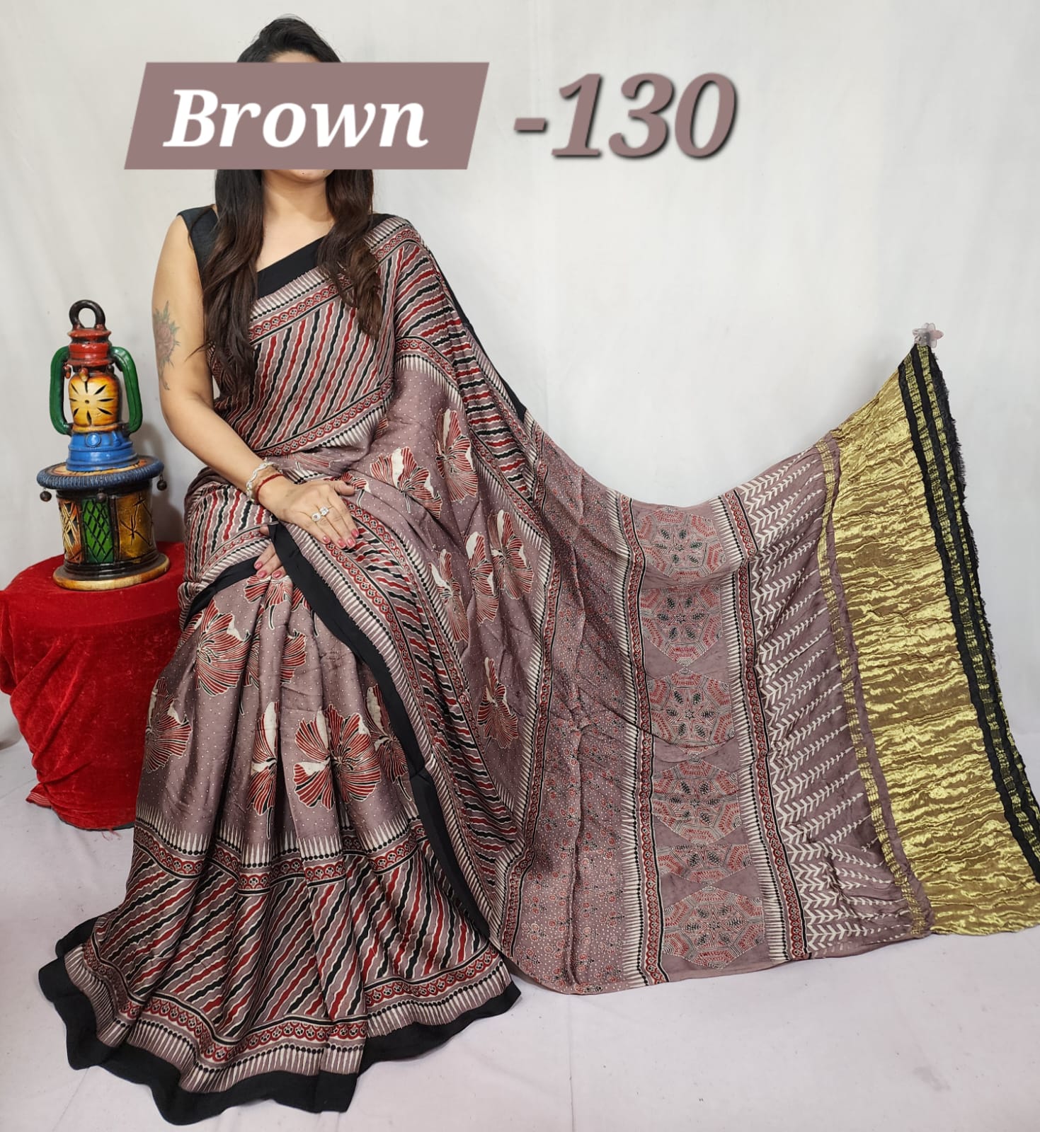 Hand block ajrakh pure modal silk vol 1