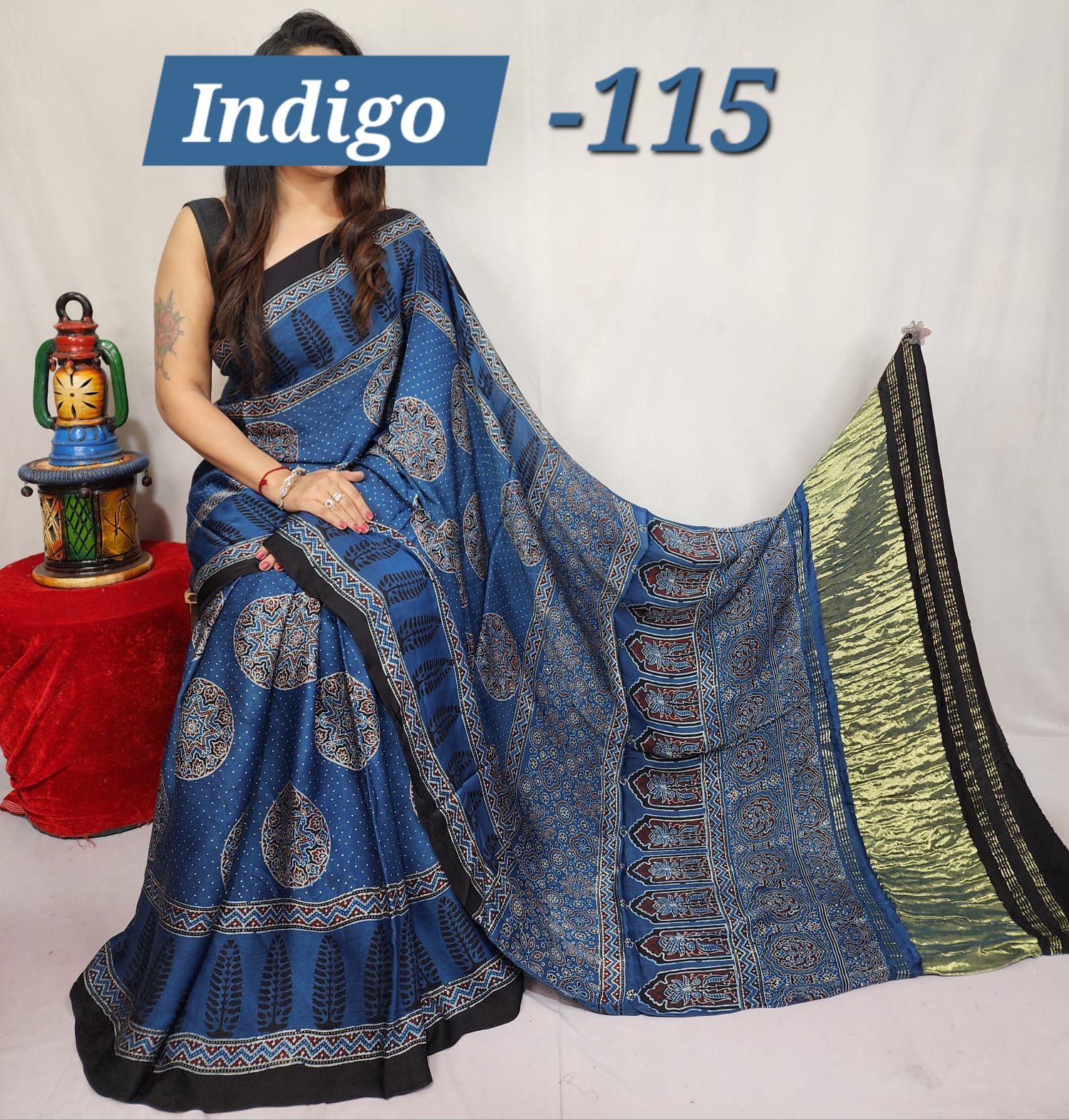 Hand block ajrakh pure modal silk vol 1