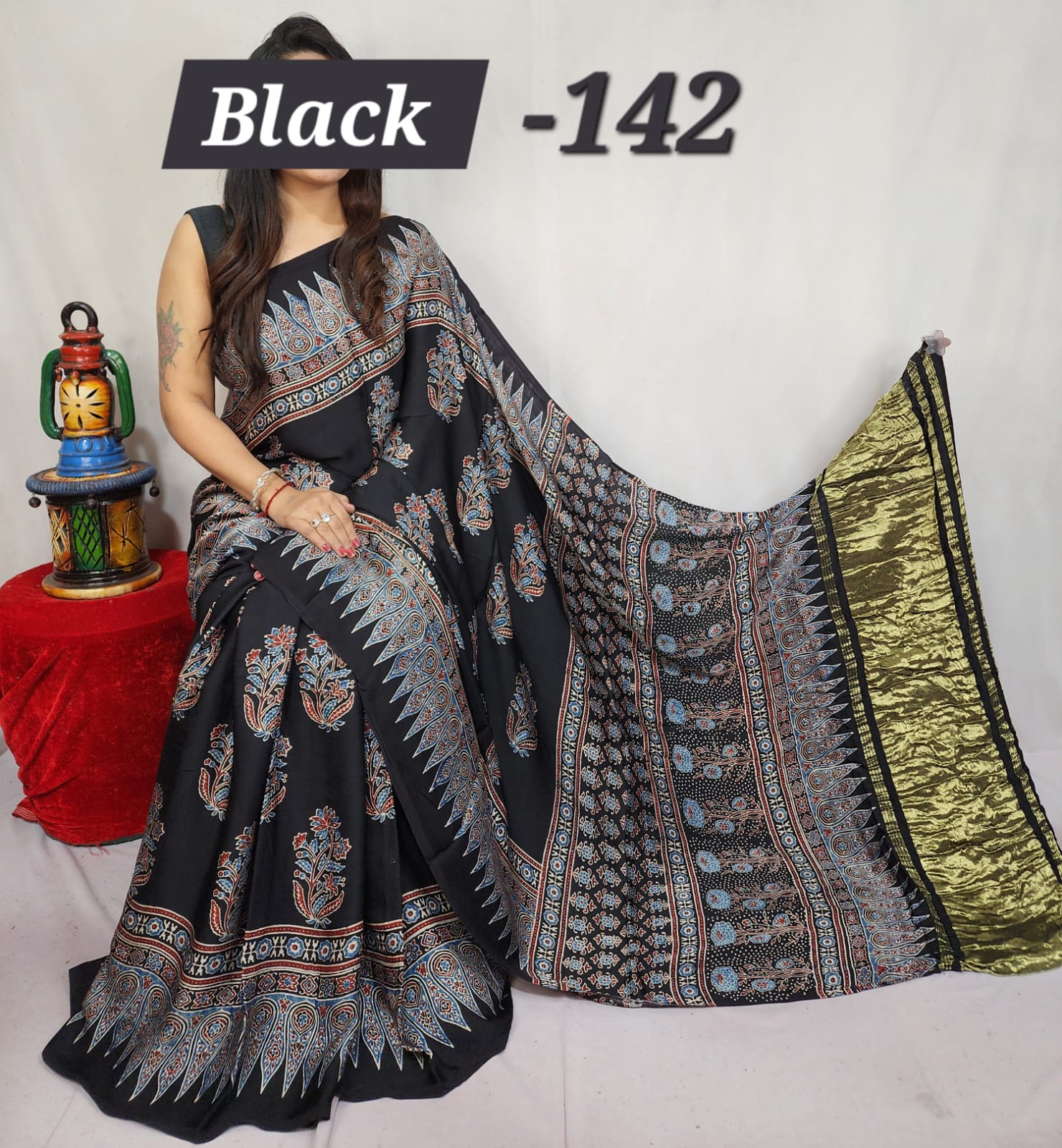 Hand block ajrakh pure modal silk vol 1