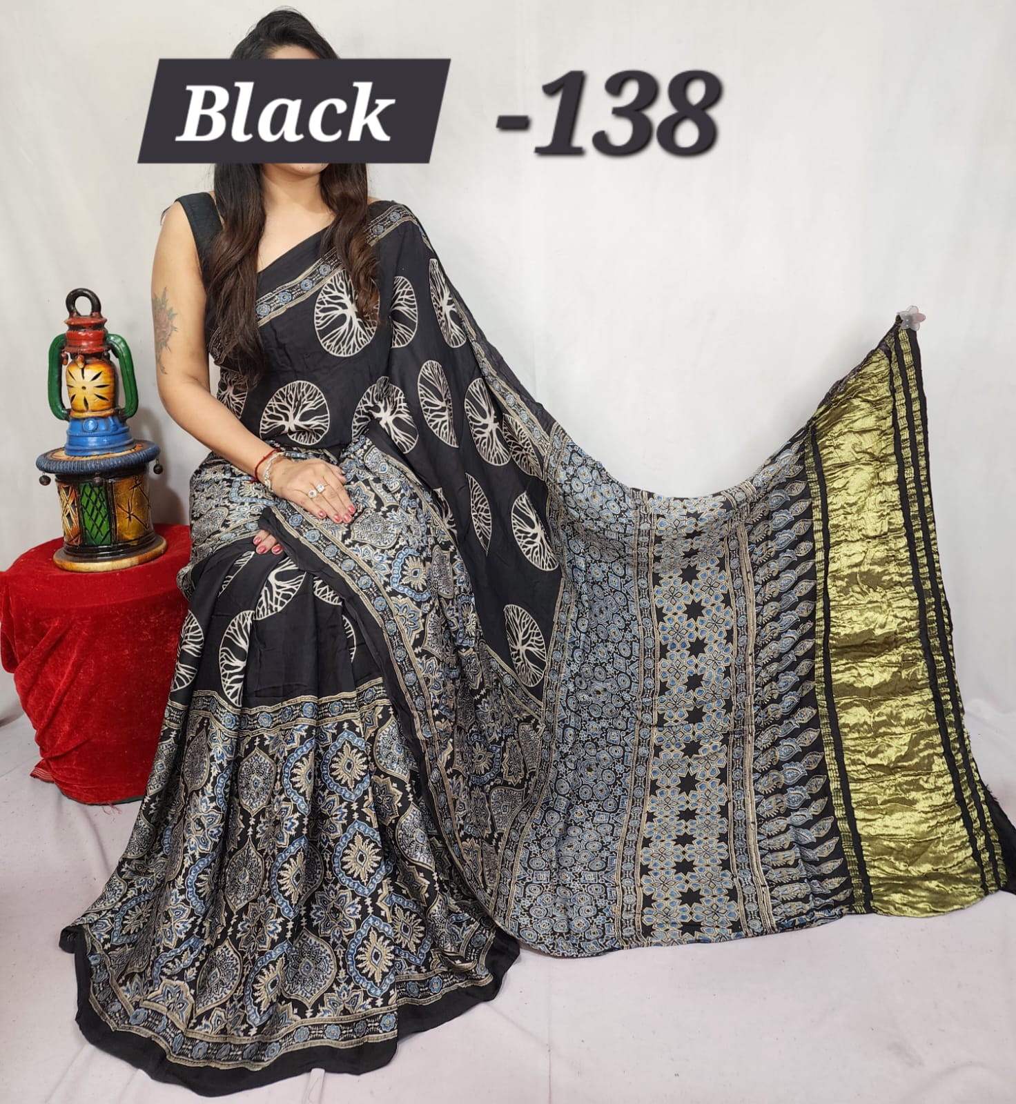 Hand block ajrakh pure modal silk vol 1