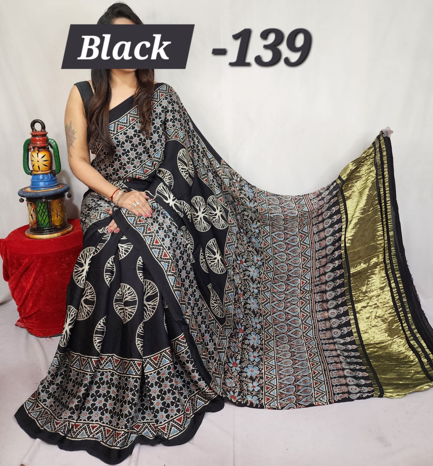 Hand block ajrakh pure modal silk vol 1