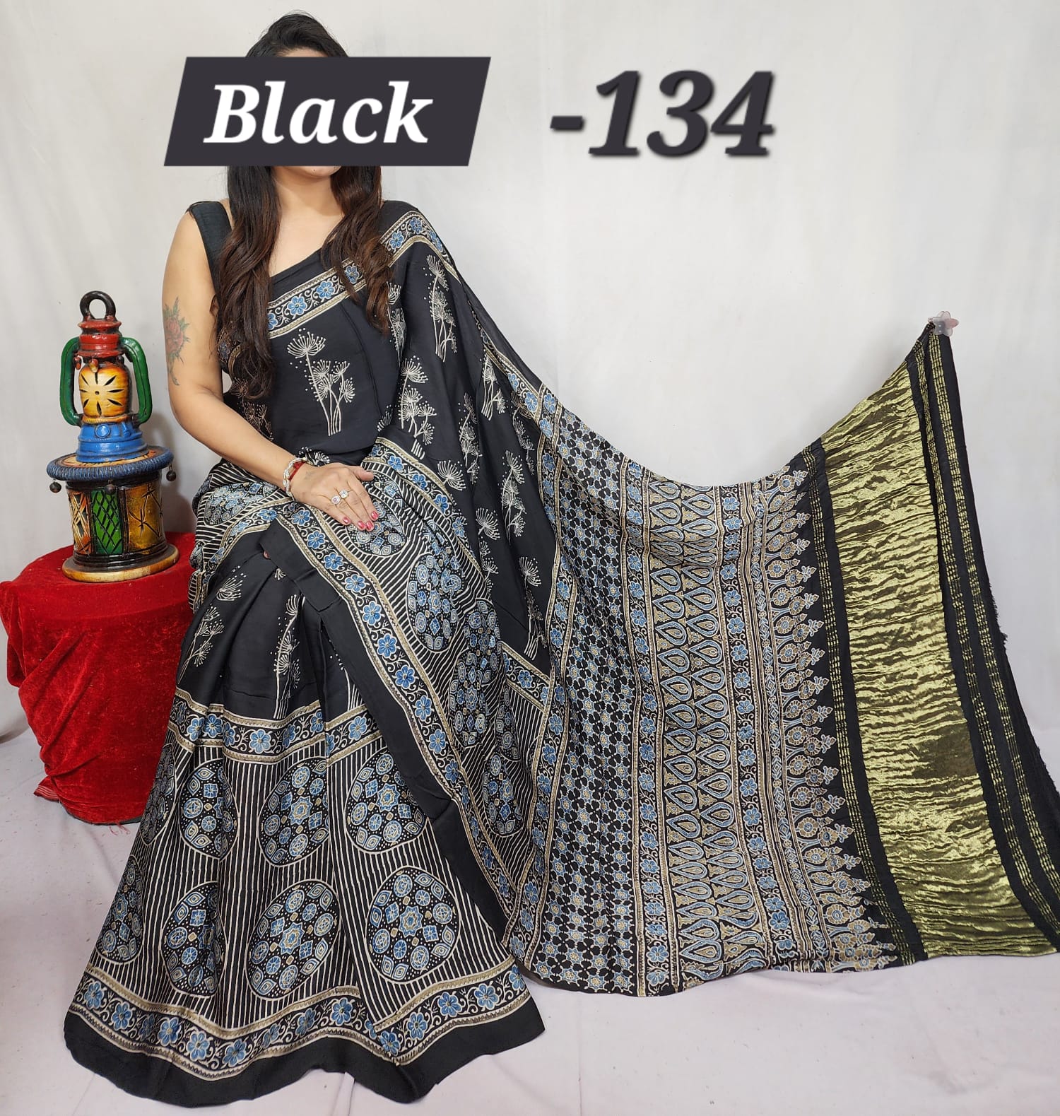 Hand block ajrakh pure modal silk vol 1