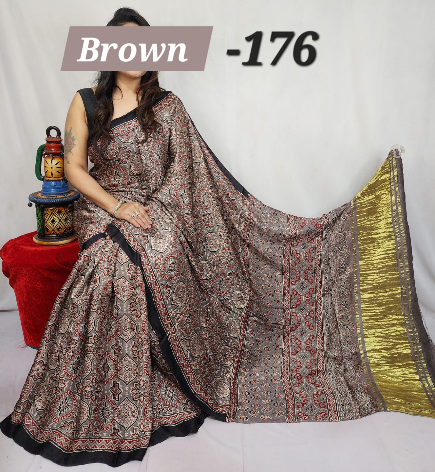 Hand block ajrakh pure modal silk vol 1