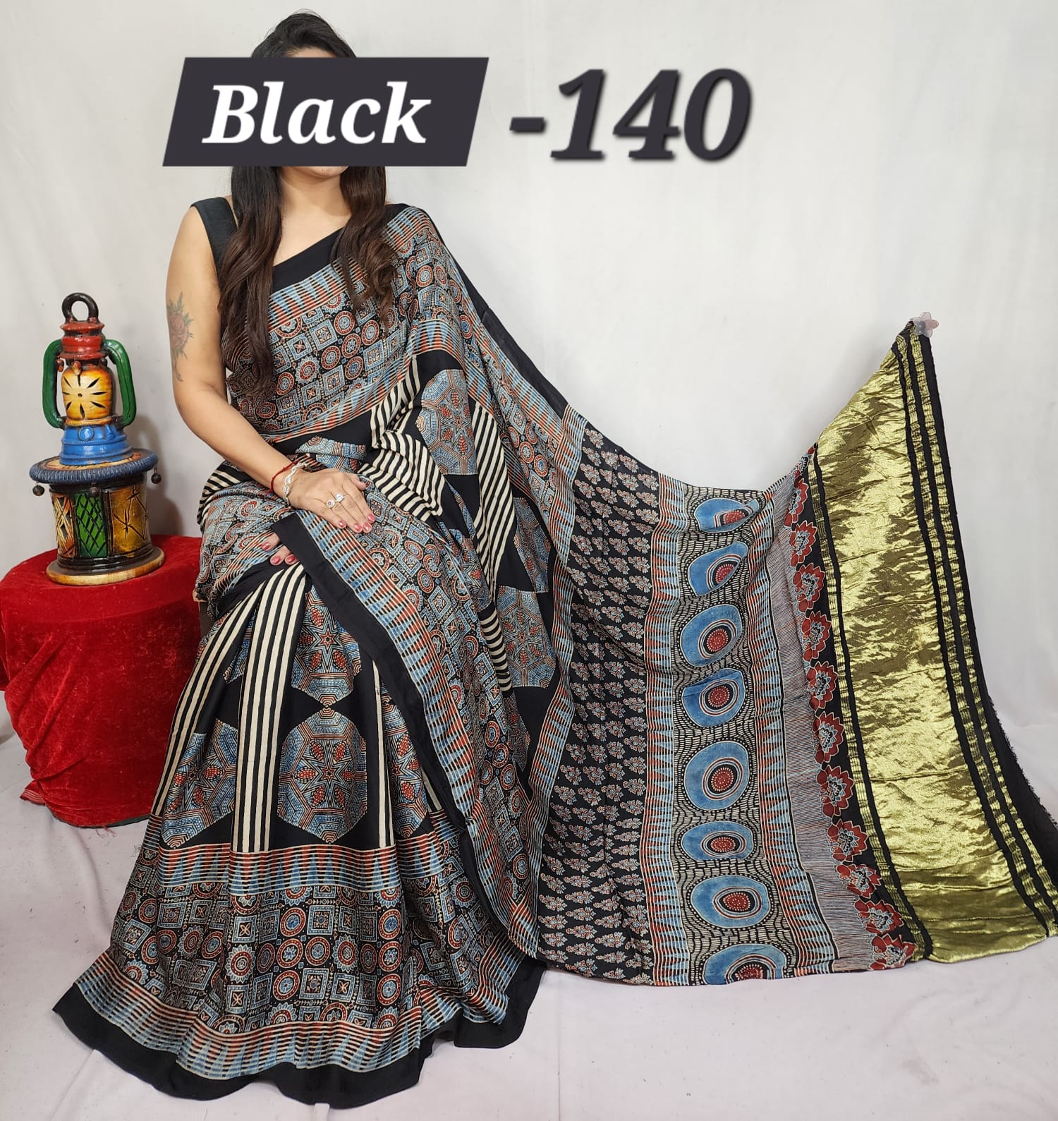 Hand block ajrakh pure modal silk vol 1