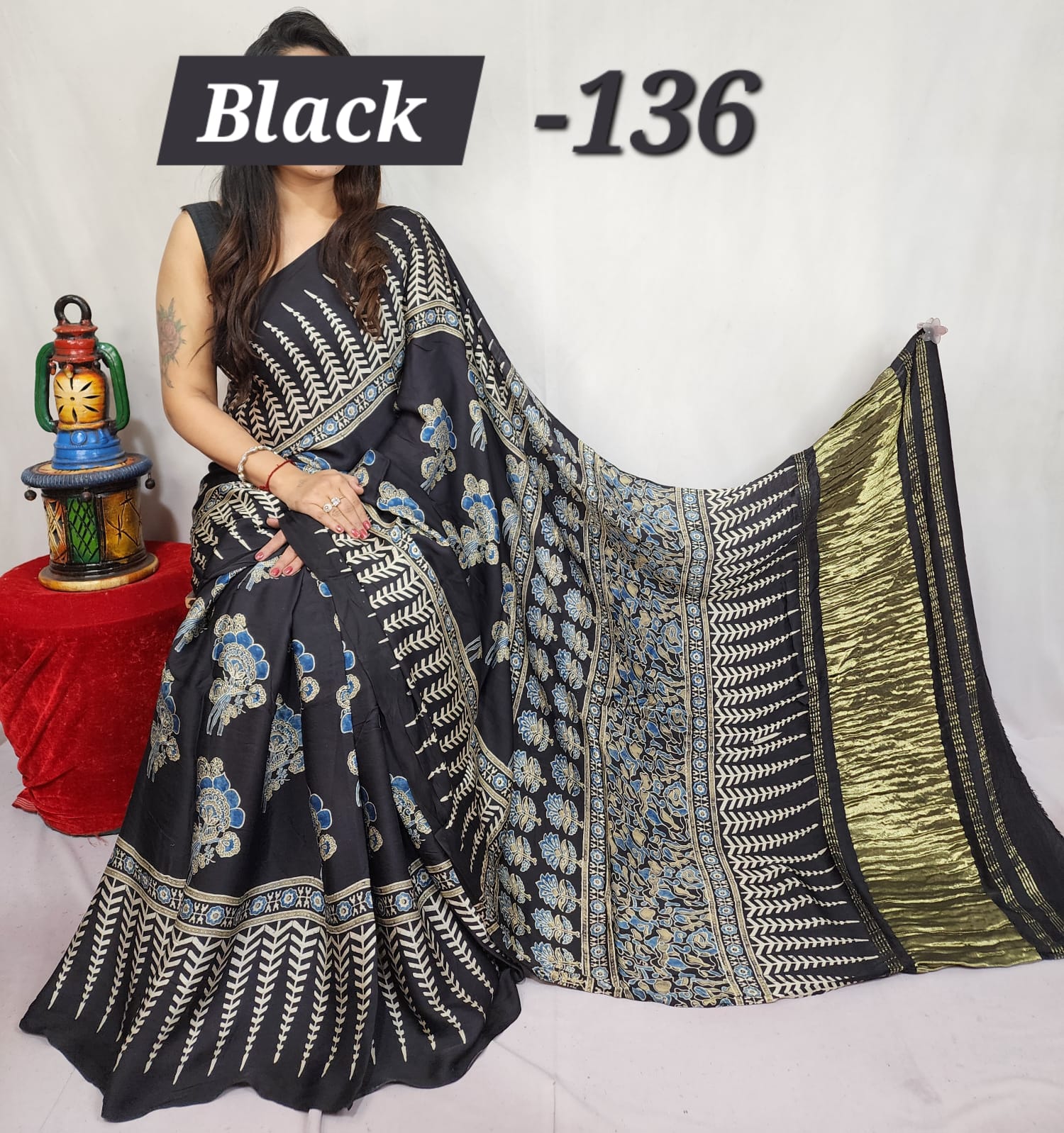 Hand block ajrakh pure modal silk vol 1