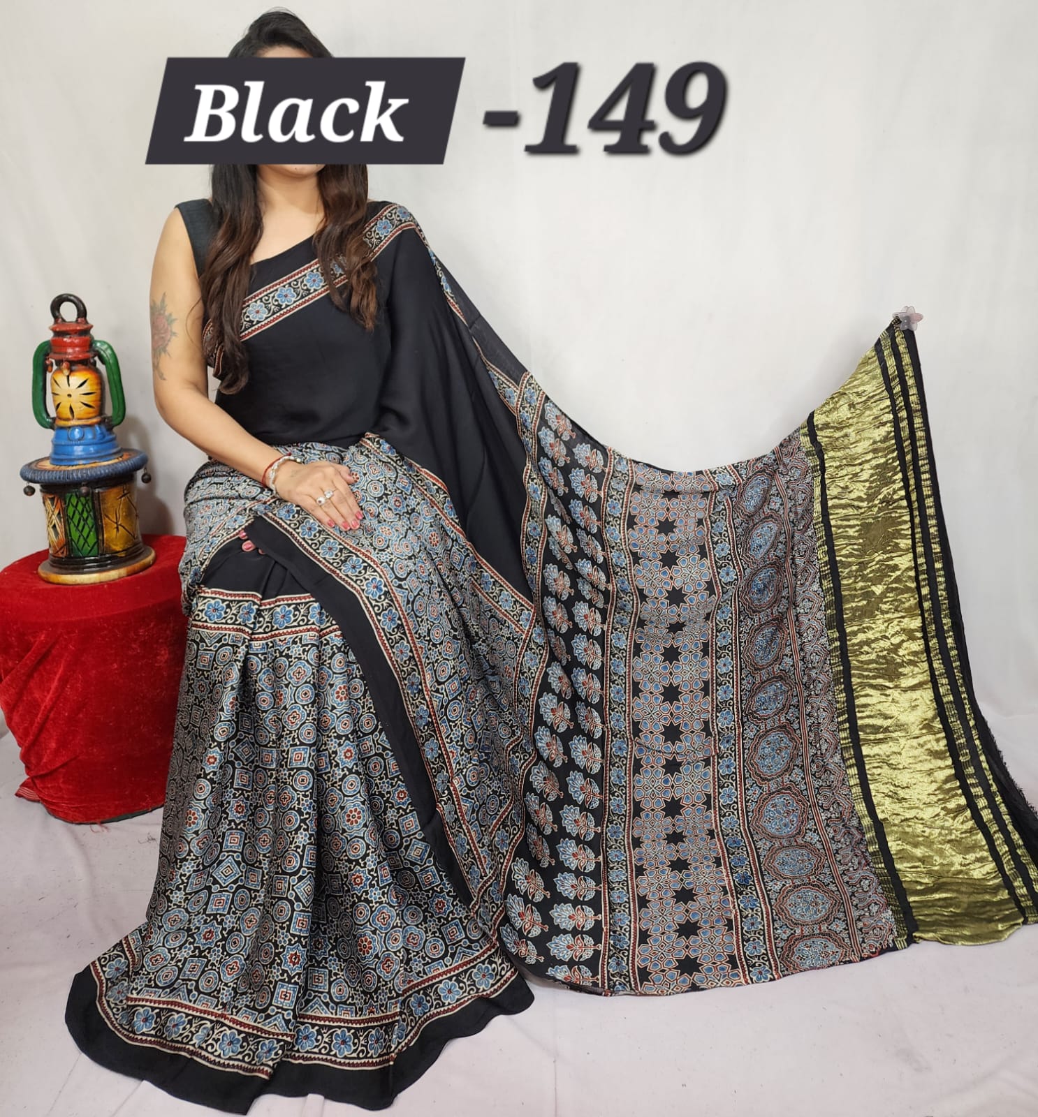 Hand block ajrakh pure modal silk vol 1