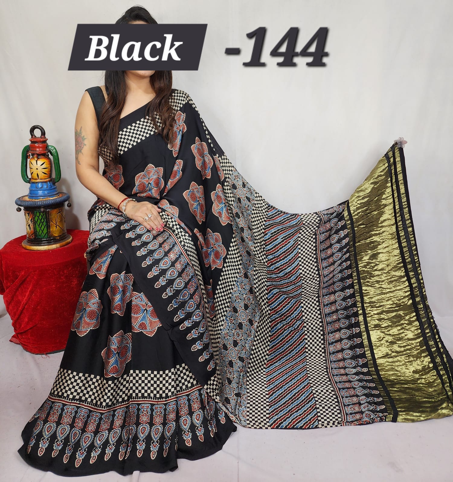 Hand block ajrakh pure modal silk vol 1