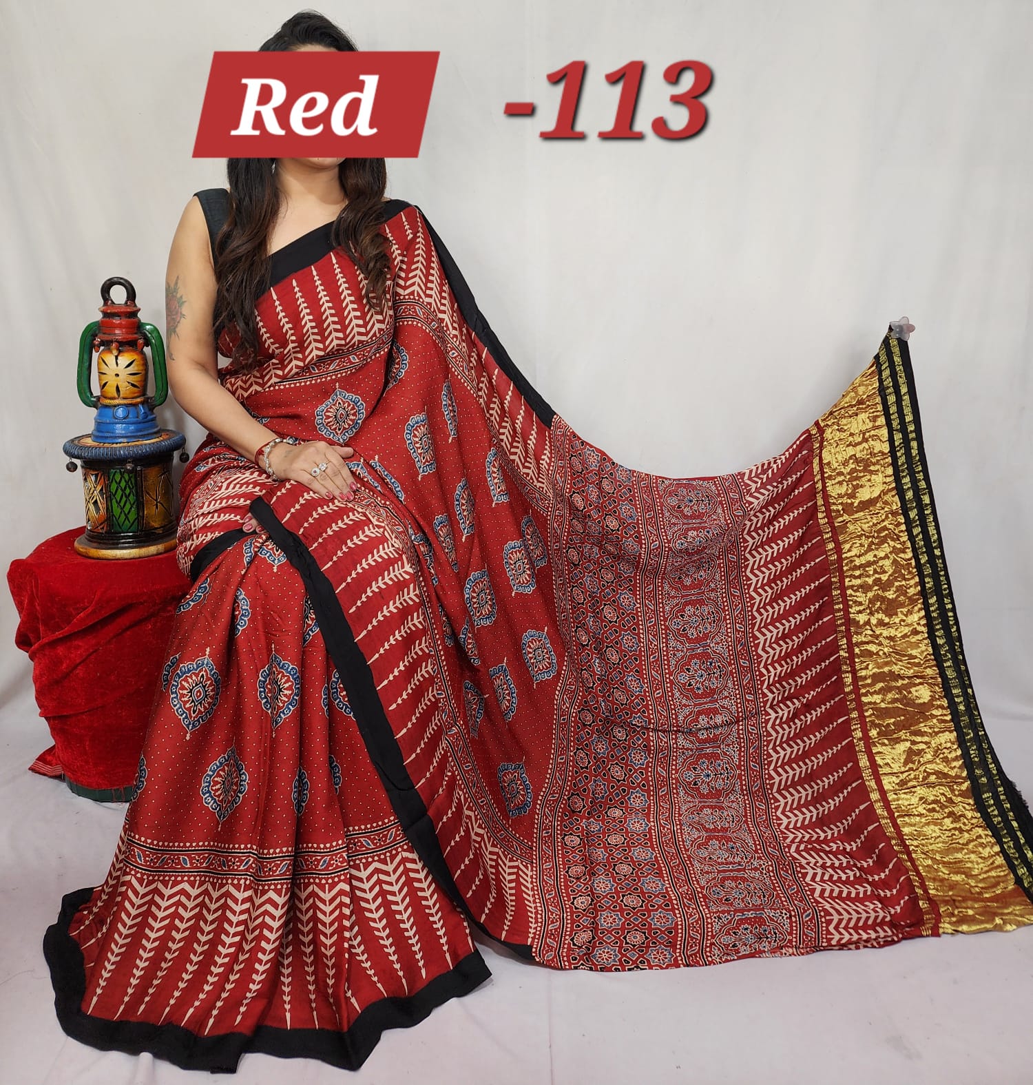 Hand block ajrakh pure modal silk vol 1