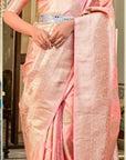 Pink Banarasi zari Boota Art silk