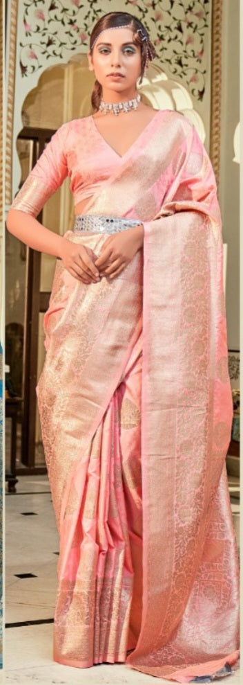 Pink Banarasi zari Boota Art silk