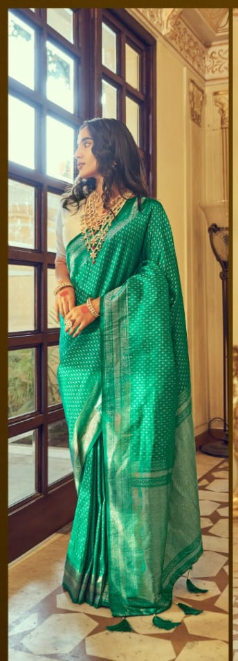 TEAL GREEN Kanjeevaram Semi-silk  saree