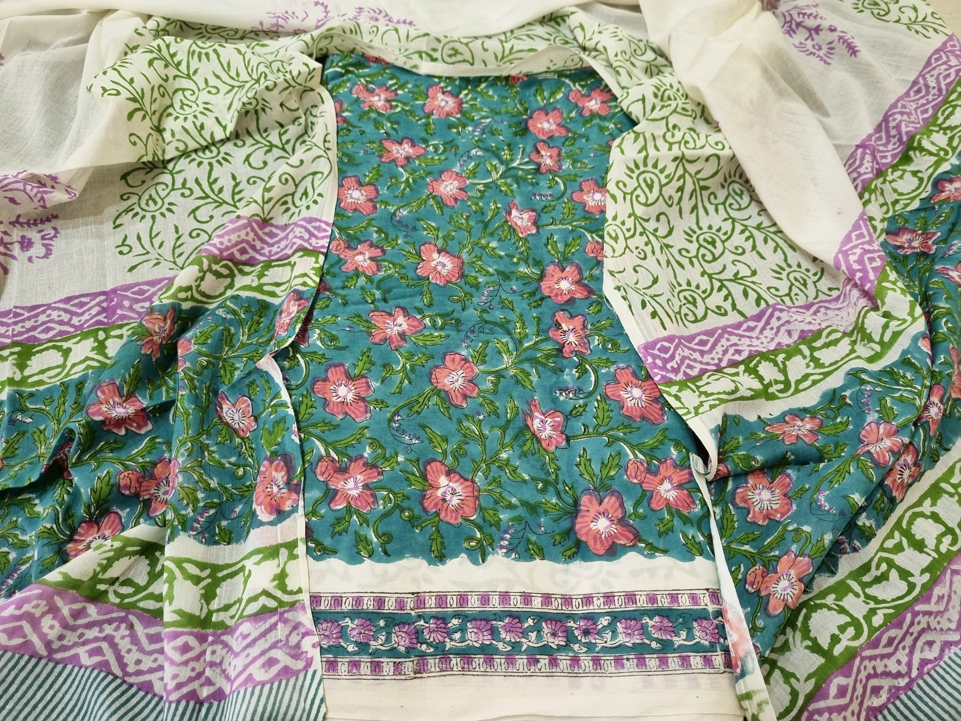 कॉटन हैंडब्लॉक ड्रेस सामग्री