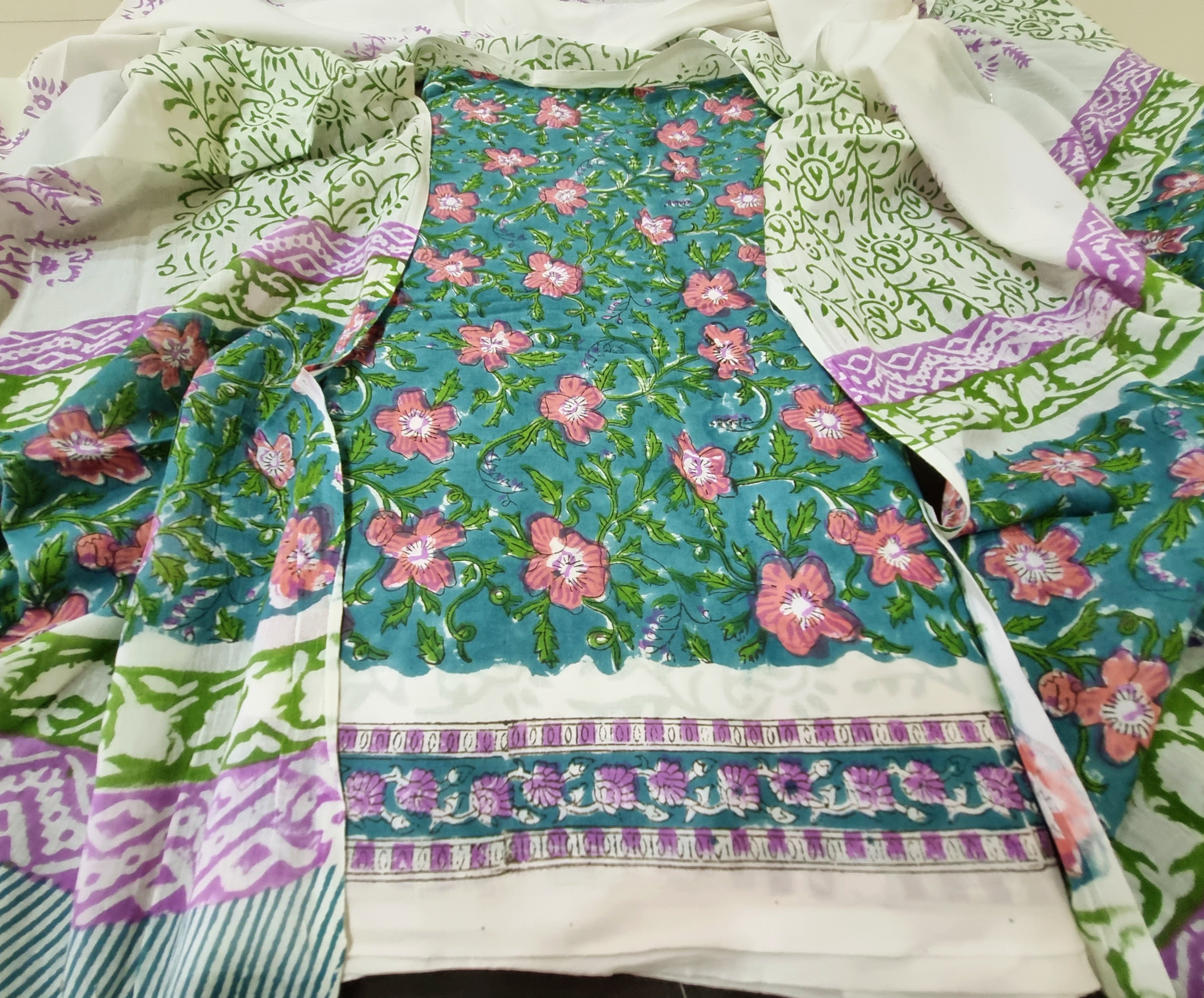 कॉटन हैंडब्लॉक ड्रेस सामग्री