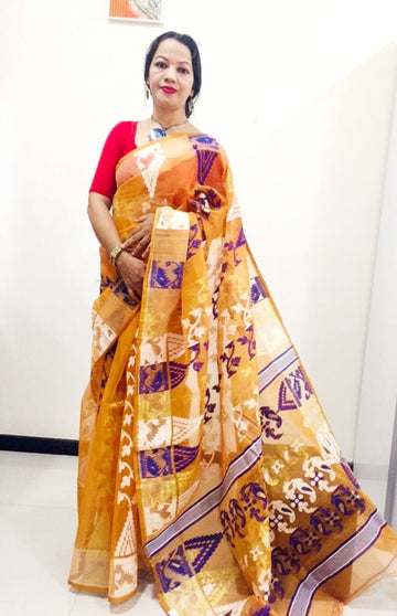 ORANGE Dhakai jamdani saree