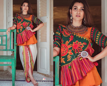 PRINTED MULTICOLOR DESIGNER KEDIA WITH A HARMONY OF COLORS AND MATCHING TULIP PANTS