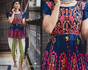 PRINTED MULTICOLOR DESIGNER KEDIA WITH A HARMONY OF COLORS AND MATCHING TULIP PANTS